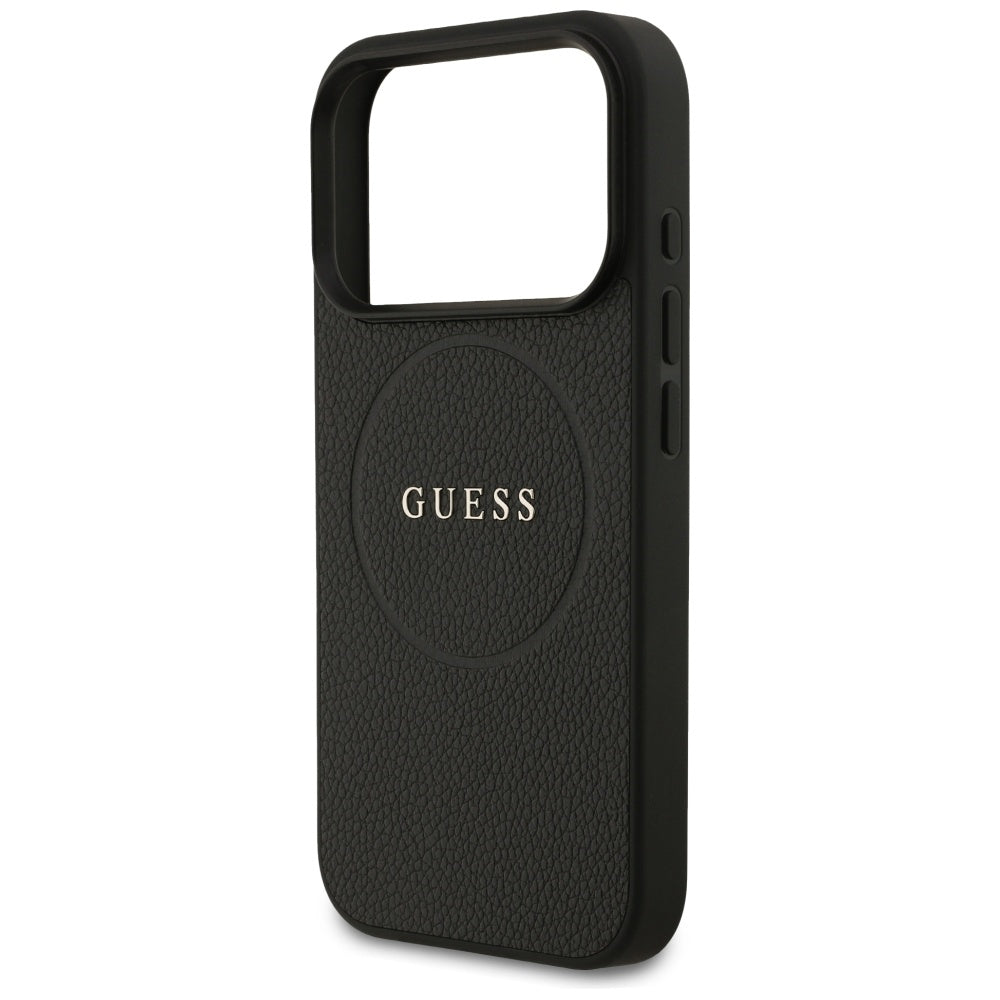 Guess iPhone 17 Pro - Grained Ring MagSafe - Σκληρή Θήκη με Πλαίσιο Σιλικόνης και Οικολογικό Δέρμα - Black - GUHMP17LPGHSMMK