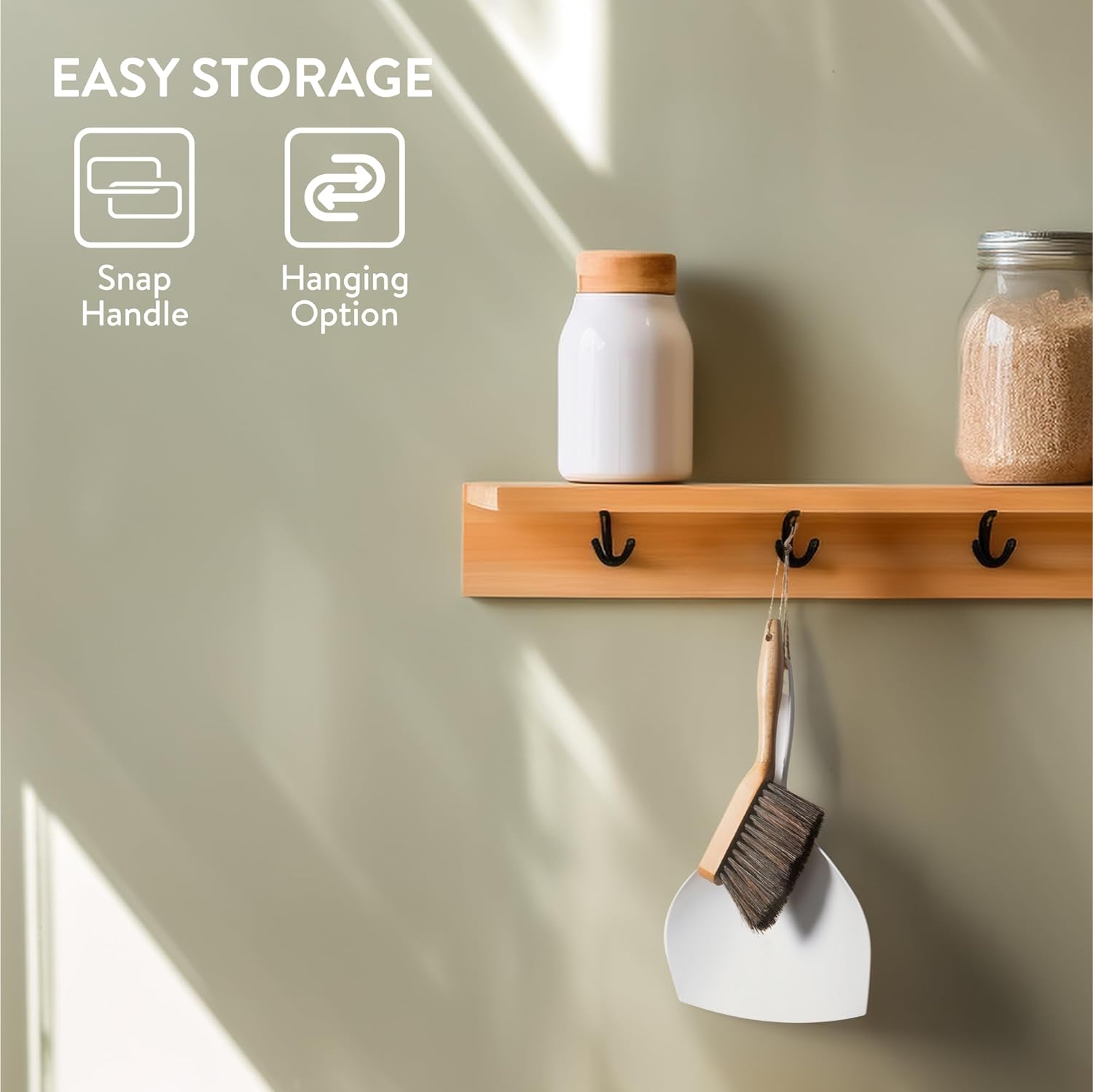 Navaris Σετ με Ξύλινη Σκούπα Χειρός με Πλαστικό Φαράσι - White / Brown - 61966.02