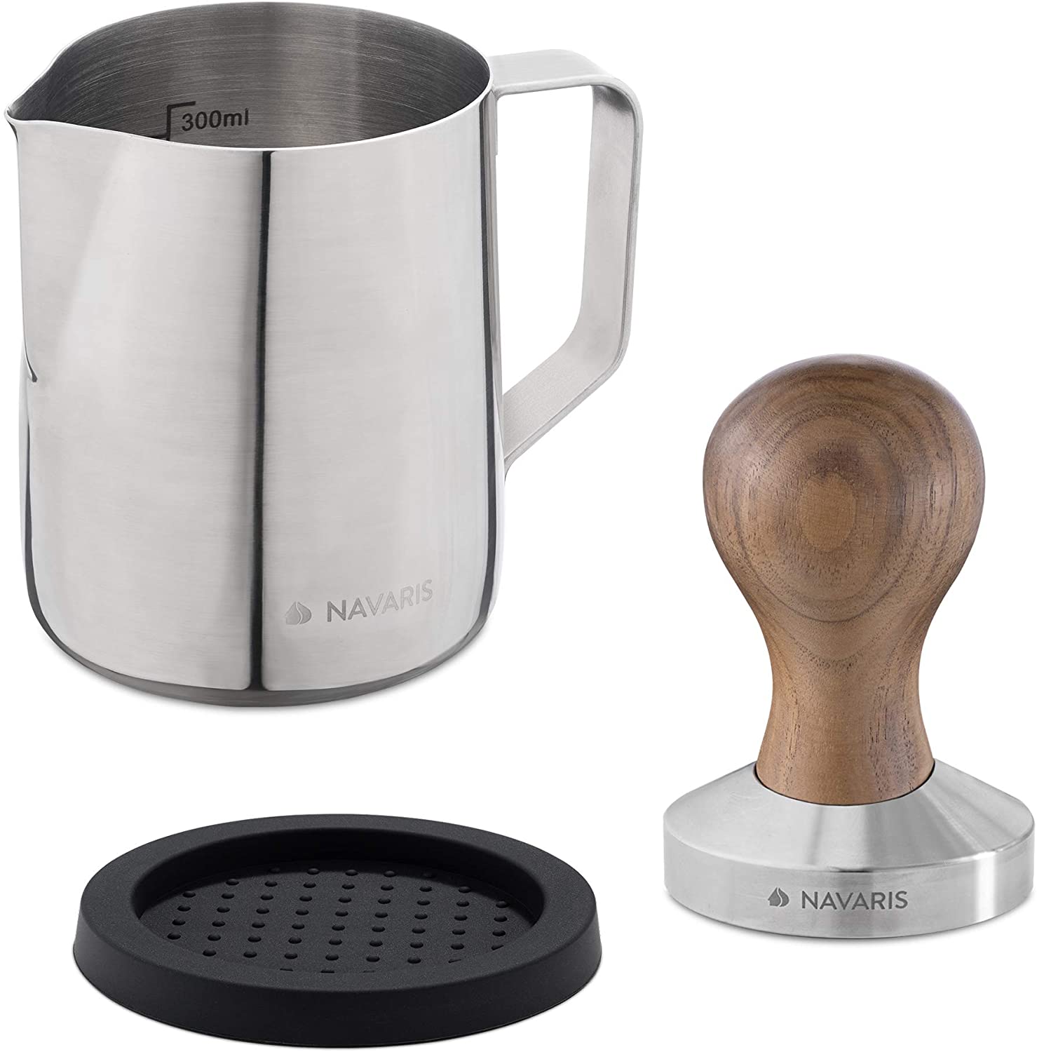 Navaris Πατητήρι Εσπρέσο με Βάση Σιλικόνης και Κανάτα Γάλακτος - Silver - 53238.01.02