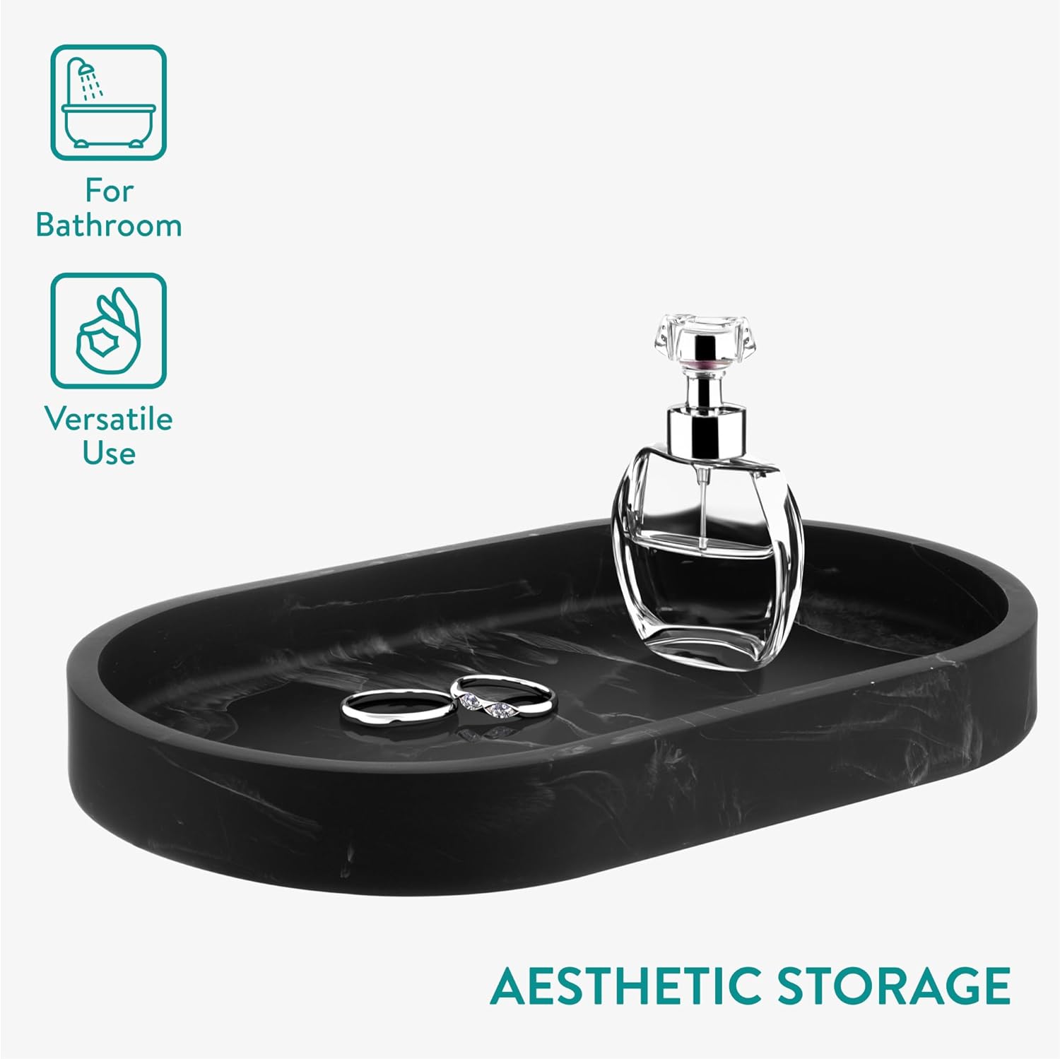 Navaris Διακοσμητικός Οβάλ Δίσκος από Πολυρητίνη - Design Marble - 22.5 x 12.5 x 2.7 cm - Black - 55578.01.01