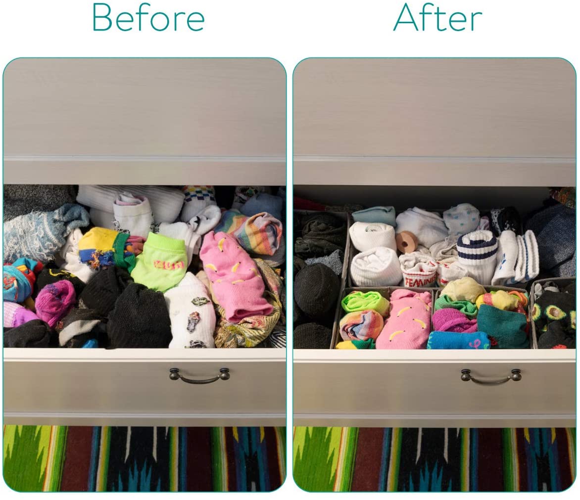 Navaris Σετ με 12 Υφασμάτινα Κουτιά Αποθήκευσης - Grey / White - 49052.10