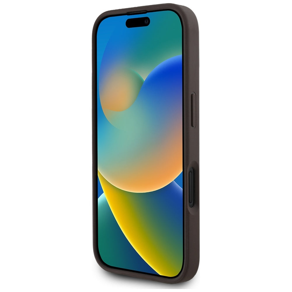 Guess iPhone 16 - 4G Circle Classic Logo - MagSafe Θήκη με Επένδυση Συνθετικού Δέρματος - Brown - GUHMP16SP4PGRSGW