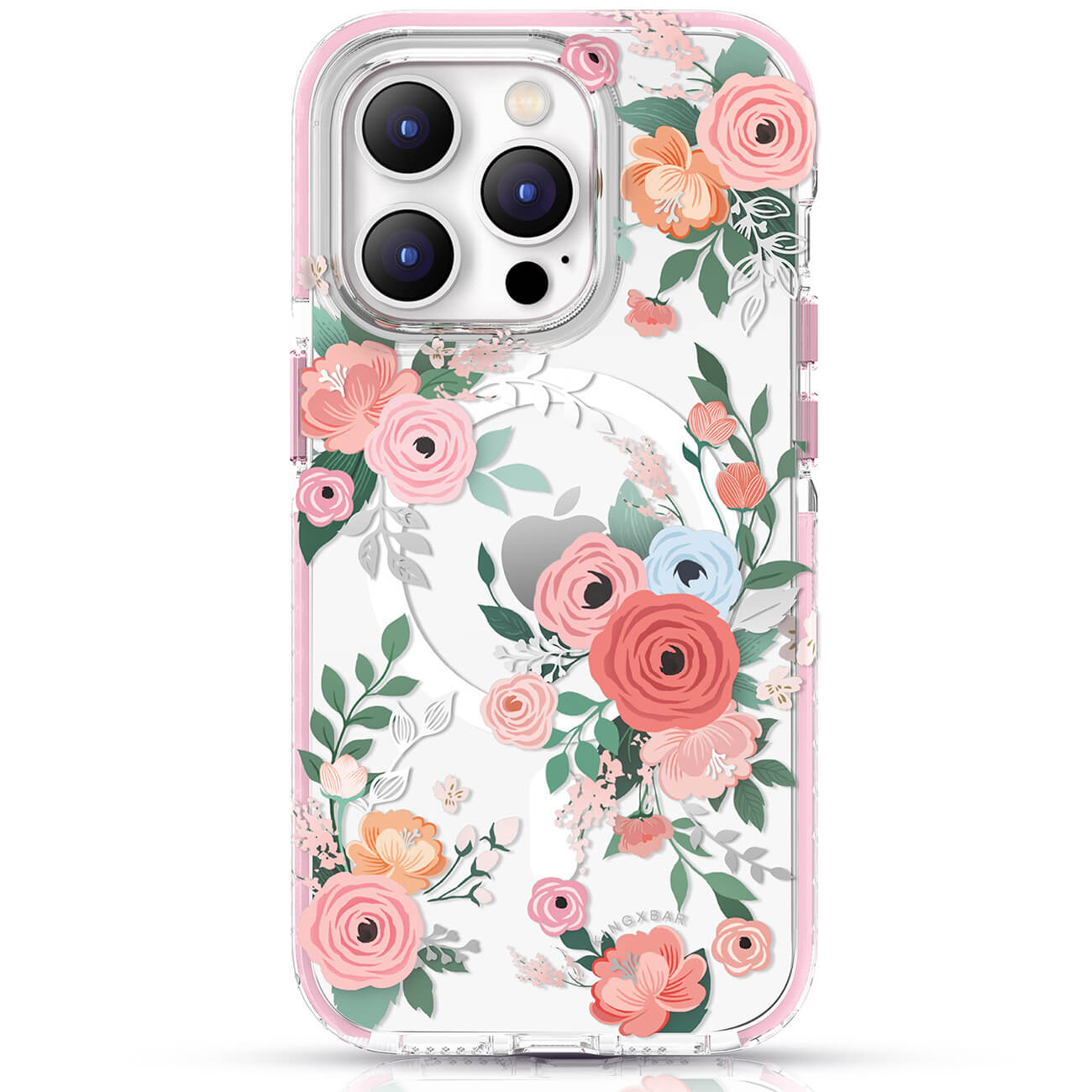 Kingxbar iPhone 14 Pro Flora Series Θήκη Σιλικόνης με MagSafe - Design Rose Flowers - Διάφανη / Multicolor
