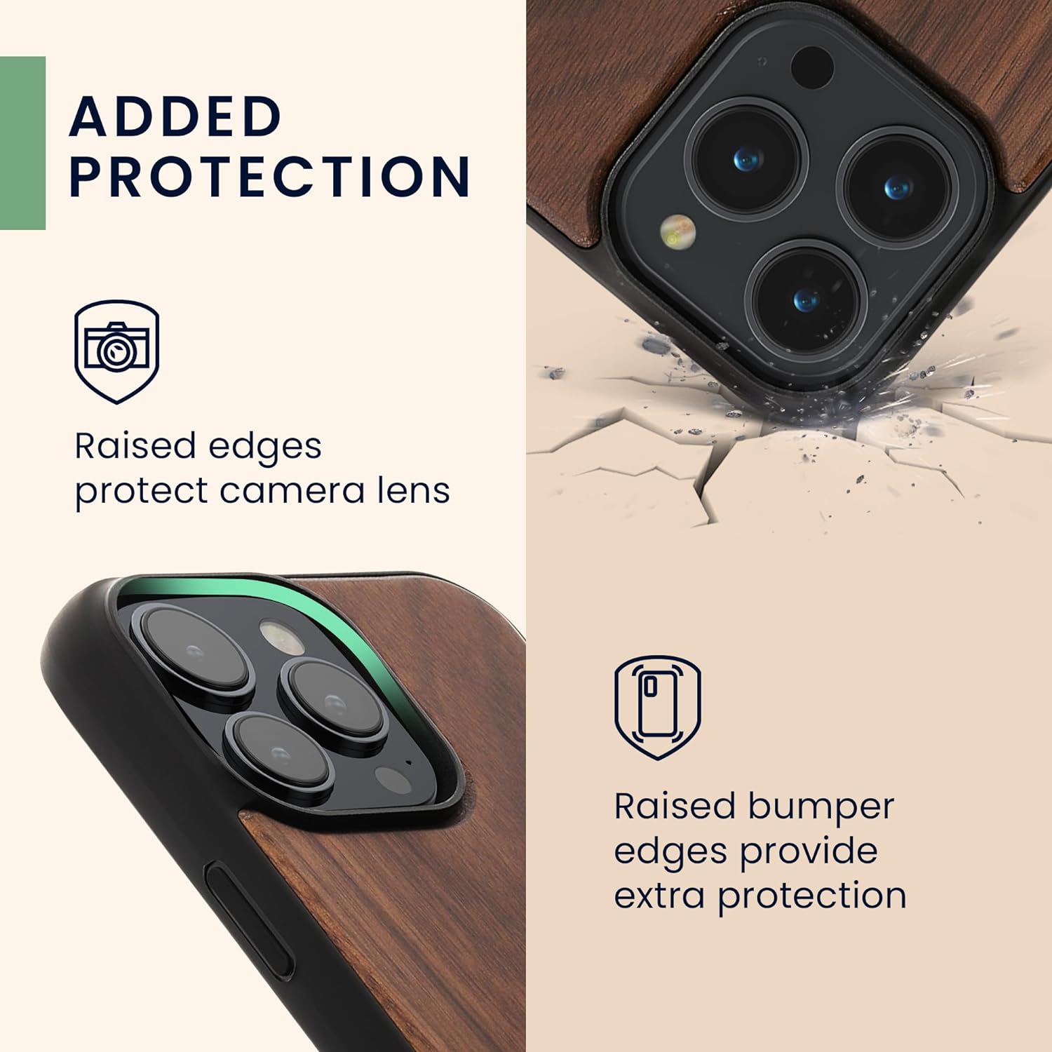 KW iPhone 14 Pro Max Θήκη από Φυσικό Ξύλο - Design Navigational Compass Mother of Pearl - Dark Brown