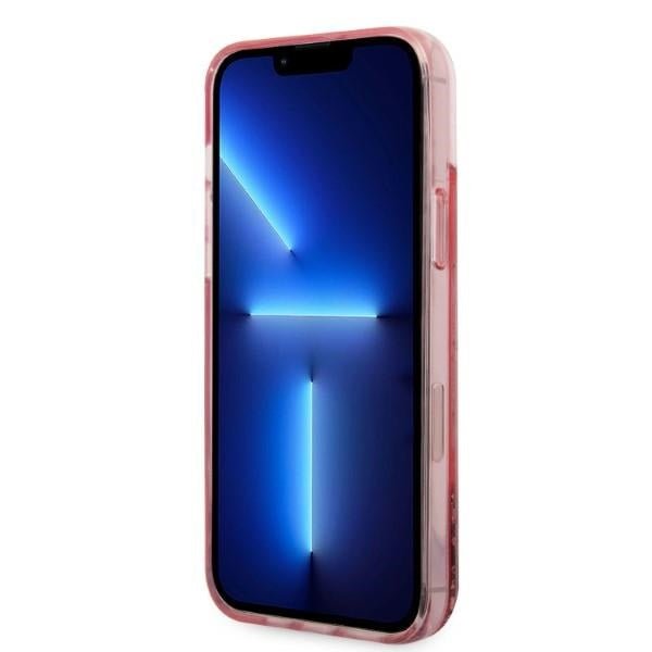 Karl Lagerfeld iPhone 14 Plus / 15 Plus - Liquid Glitter Big KL Σκληρή Θήκη με Πλαίσιο Σιλικόνης - Διάφανη / Pink - KLHCP14MLBKLCP