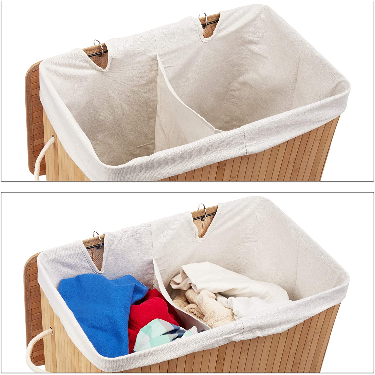 Relaxdays Καλάθι Απλύτων από Μπαμπού με 2 Διαμερίσματα και Καπάκι - Natural - 4052025942786