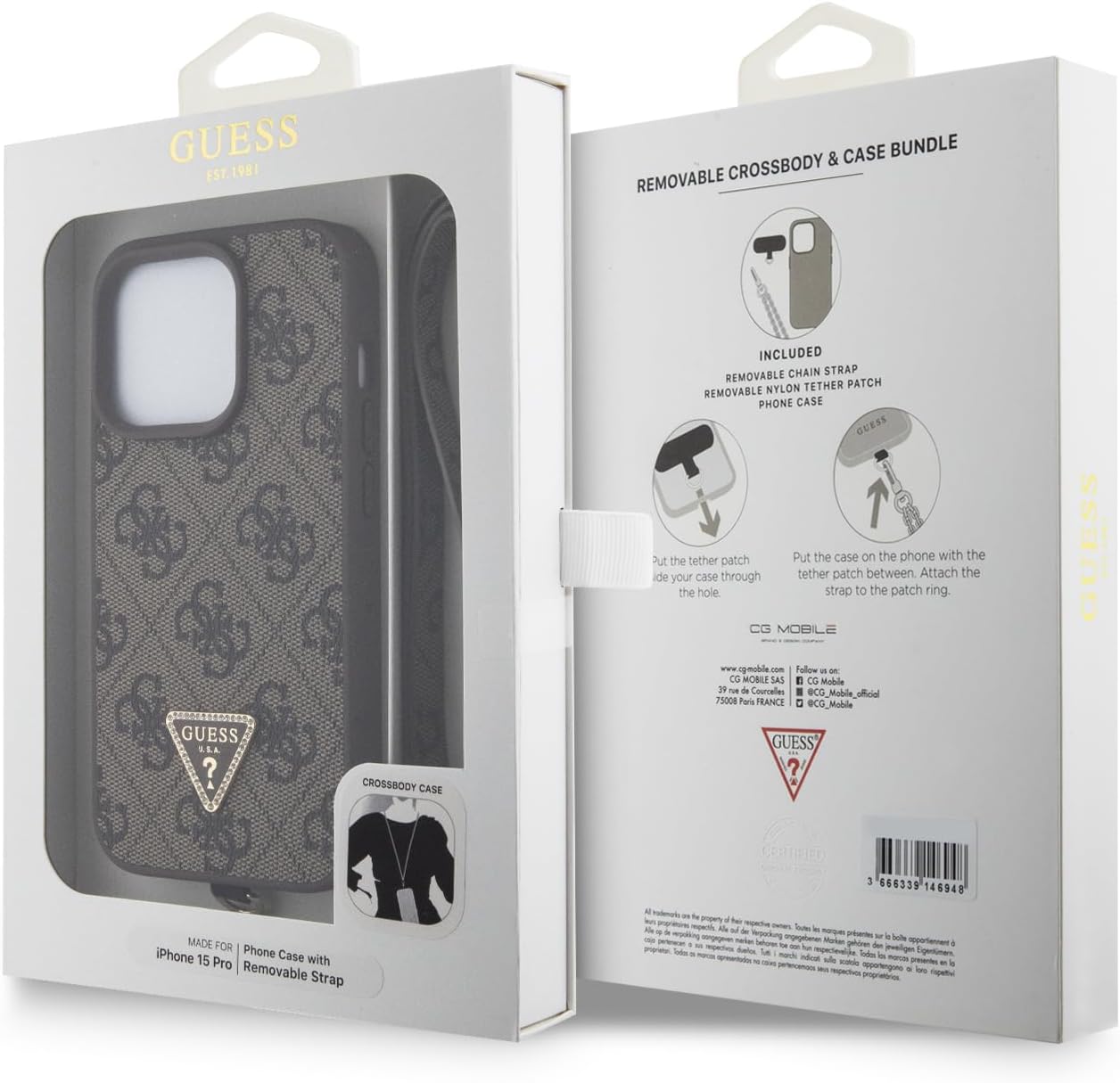 Guess iPhone 15 Pro - Crossbody 4G Metal Logo Θήκη με Επένδυση Συνθετικού Δέρματος και Λουράκι - Brown - GUHCP15LP4TDSCPW