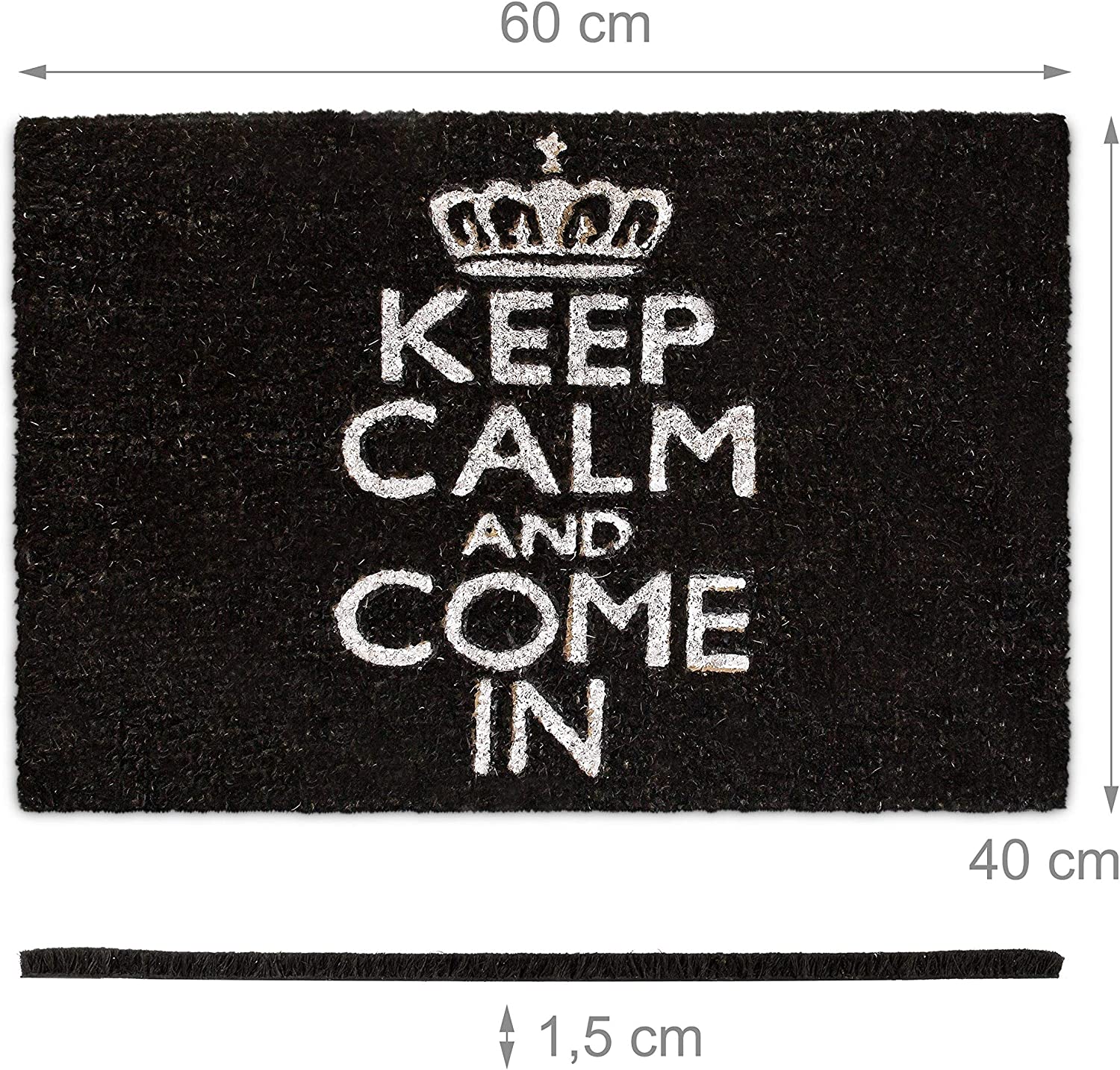 Relaxdays Χαλάκι Πόρτας από Ίνες Καρύδας Design Keep Calm And Come In - 60 x 40 cm - Black - 4052025177591