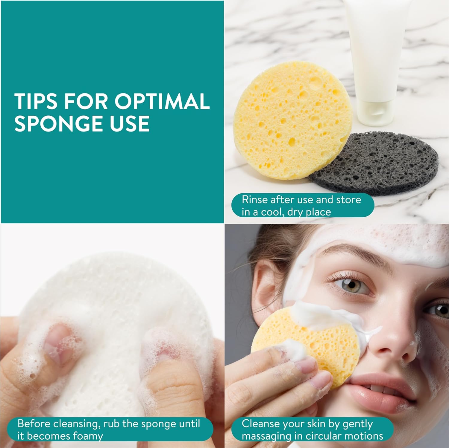 Navaris Σετ με 50 Βιοδιασπώμενα Καλλυντικά Σφουγγάρια Προσώπου - Black / Yellow / White - 61593.01