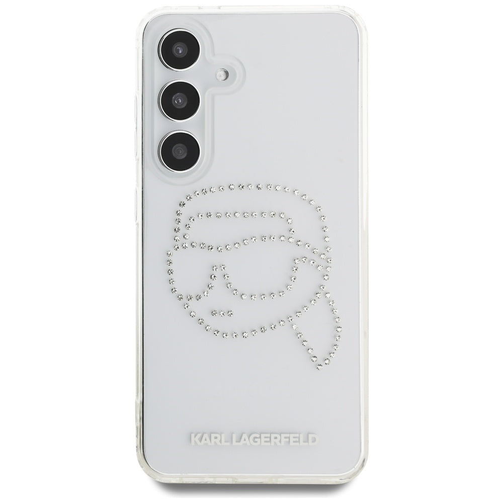 Karl Lagerfeld Samsung Galaxy S25 - Rhinestones Karl Head Logo - Σκληρή Θήκη με Πλαίσιο Σιλικόνης - Clear - KLHCS25SHKHDCELT