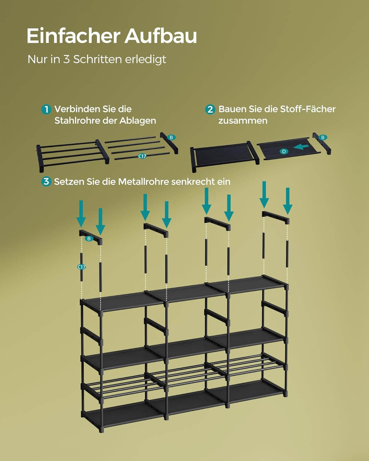 Songmics Μεταλλική Παπουτσοθήκη με 8 Ράφια - 29.5 x 129 x 157.6 cm - Ink Black - LSA319B01