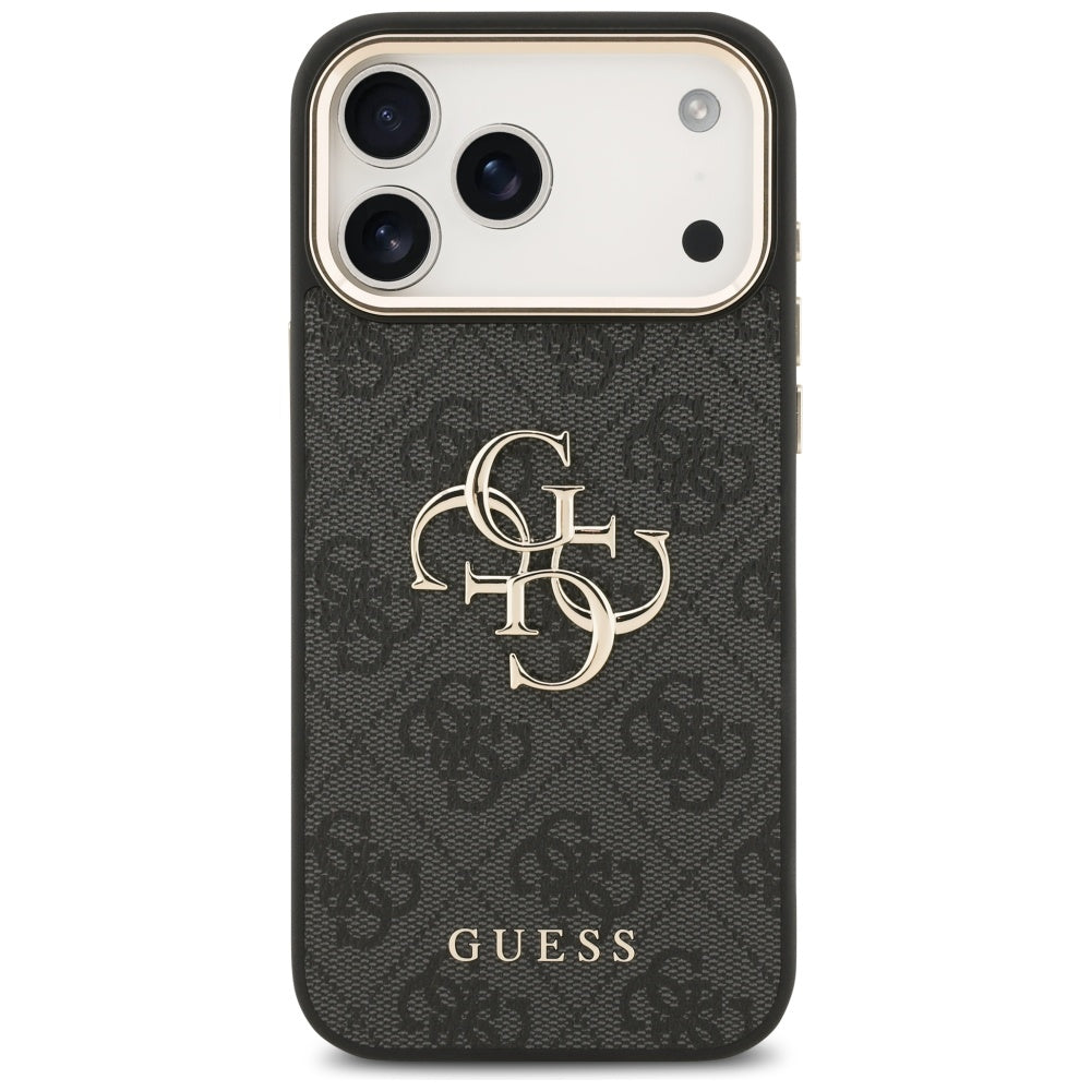Guess iPhone 17 Pro Max - 4G Big 4G Classic Logo - Σκληρή Θήκη με Πλαίσιο Σιλικόνης και Επένδυση από Οικολογικό Δέρμα - Black / Gold - GUHCP17X4GMGCGR