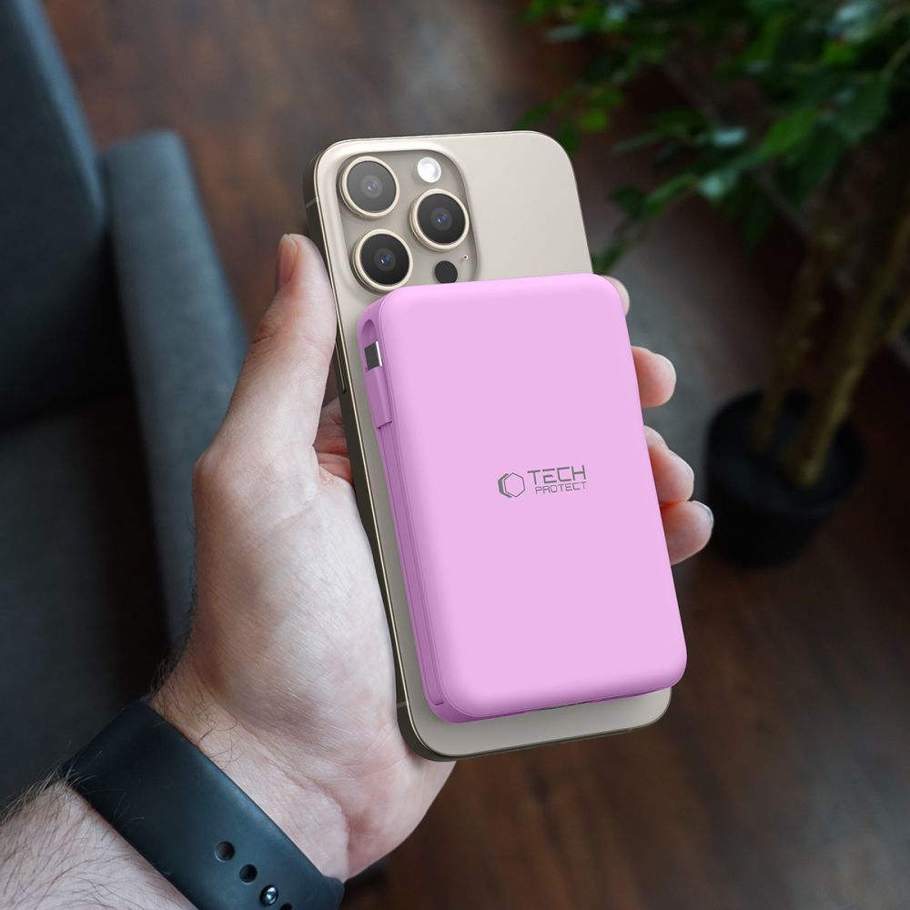 Tech-Protect PB31 Lifemag Ασύρματο MagSafe PowerBank Κινητού 10000 mAh με Ενσωματωμένο Καλώδιο Type-C και Lightning - Lavender