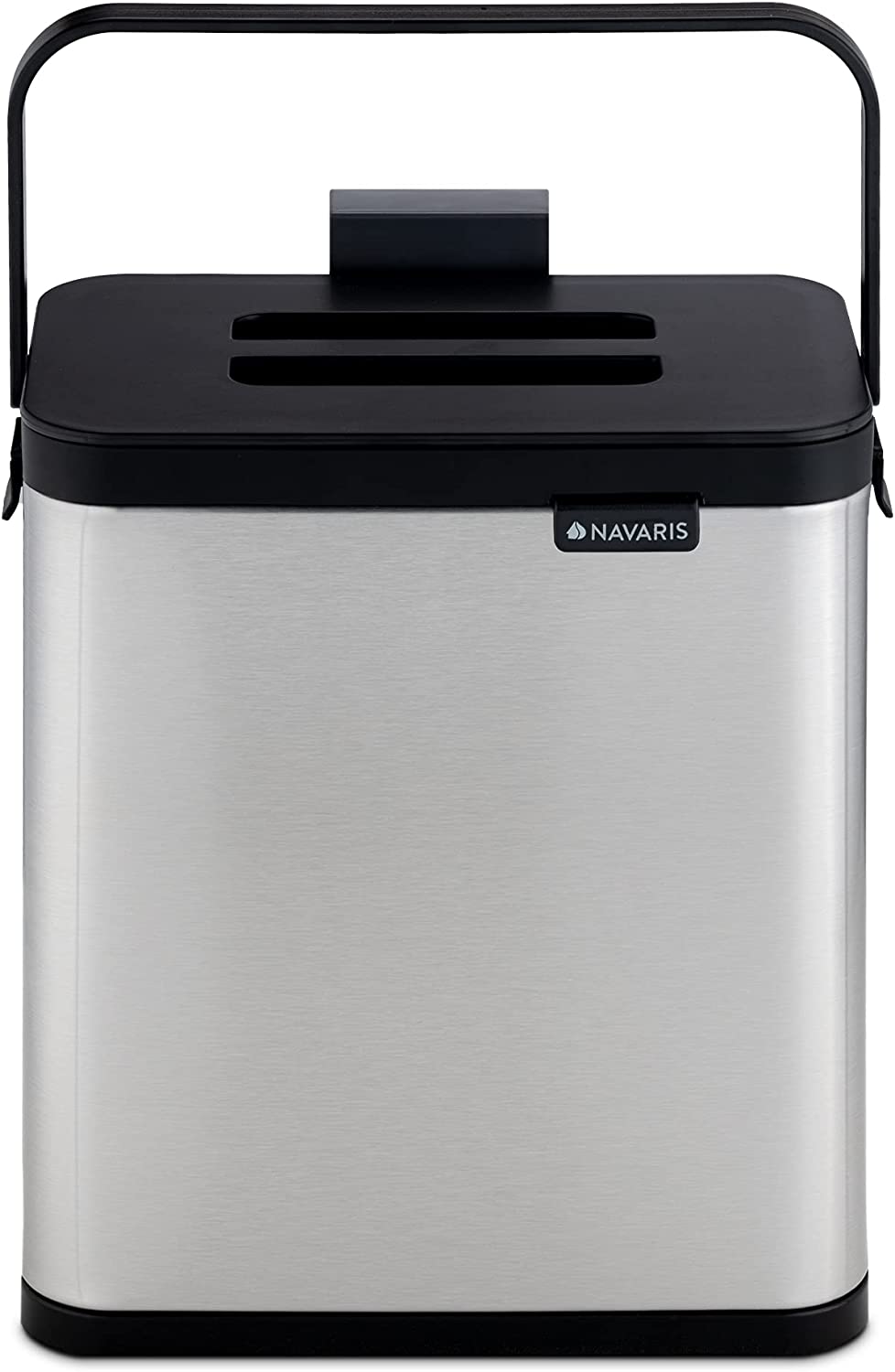 Navaris Κρεμαστός Κάδος Απορριμμάτων για Ντουλάπι από Ανοξείδωτο Ατσάλι και Πλαστικό Καπάκι - 3L - Grey / Black - 57228.01