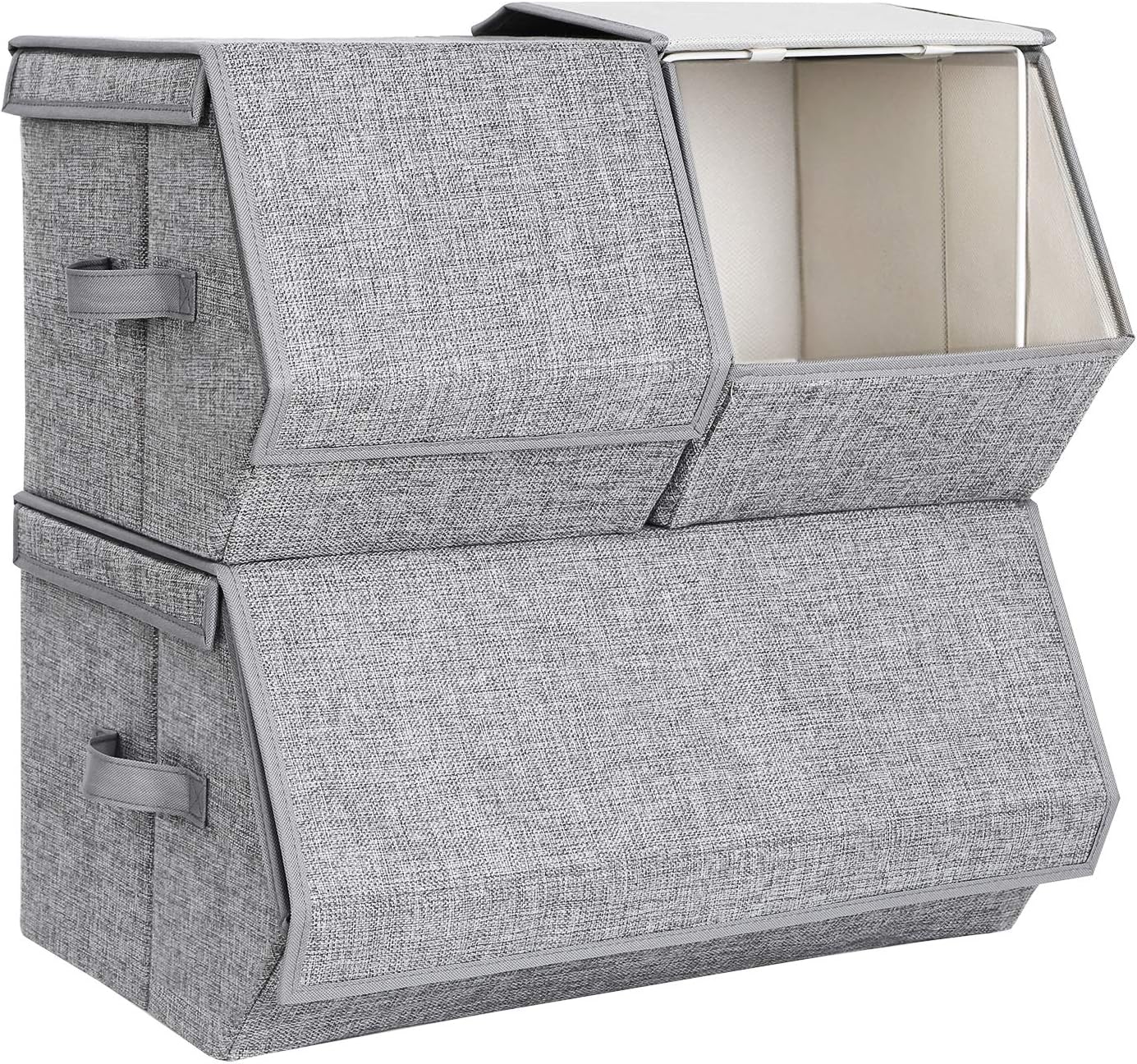 Songmics Σετ με 3 Στοιβαζόμενα Υφασμάτινα Κουτιά Αποθήκευσης με Μαγνητικό Καπάκι - Grey - RLB12GY