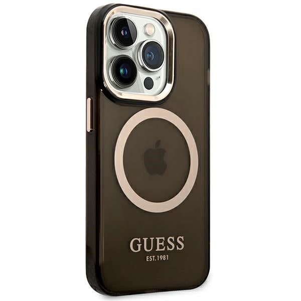 Guess iPhone 14 Pro Max Gold Outline Translucent MagSafe Σκληρή Θήκη με Πλαίσιο Σιλικόνης και MagSafe - Black - GUHMP14XHTCMK