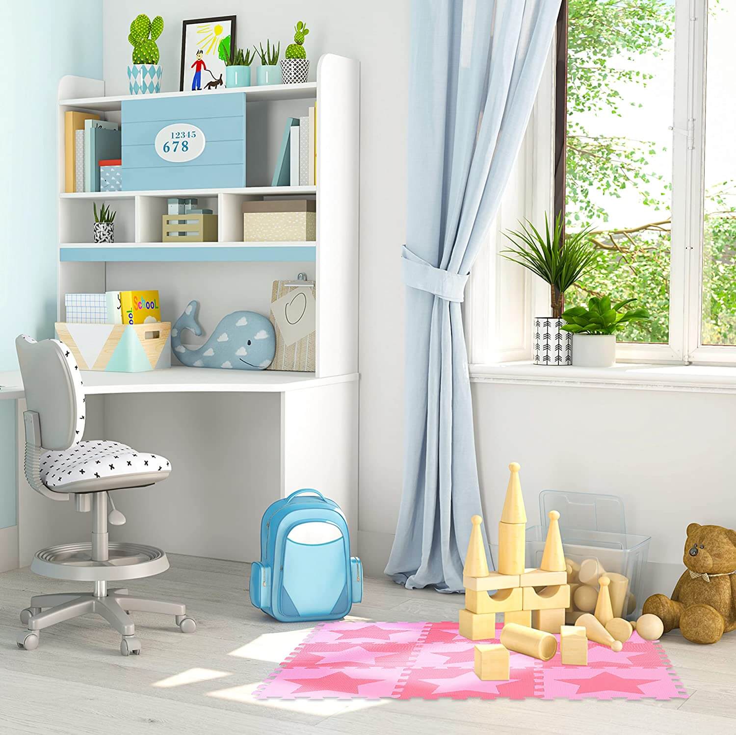 Relaxdays Χαλάκι Παζλ 9 Τεμαχίων για Παιδιά - Design Stars - Pink - 4052025890094