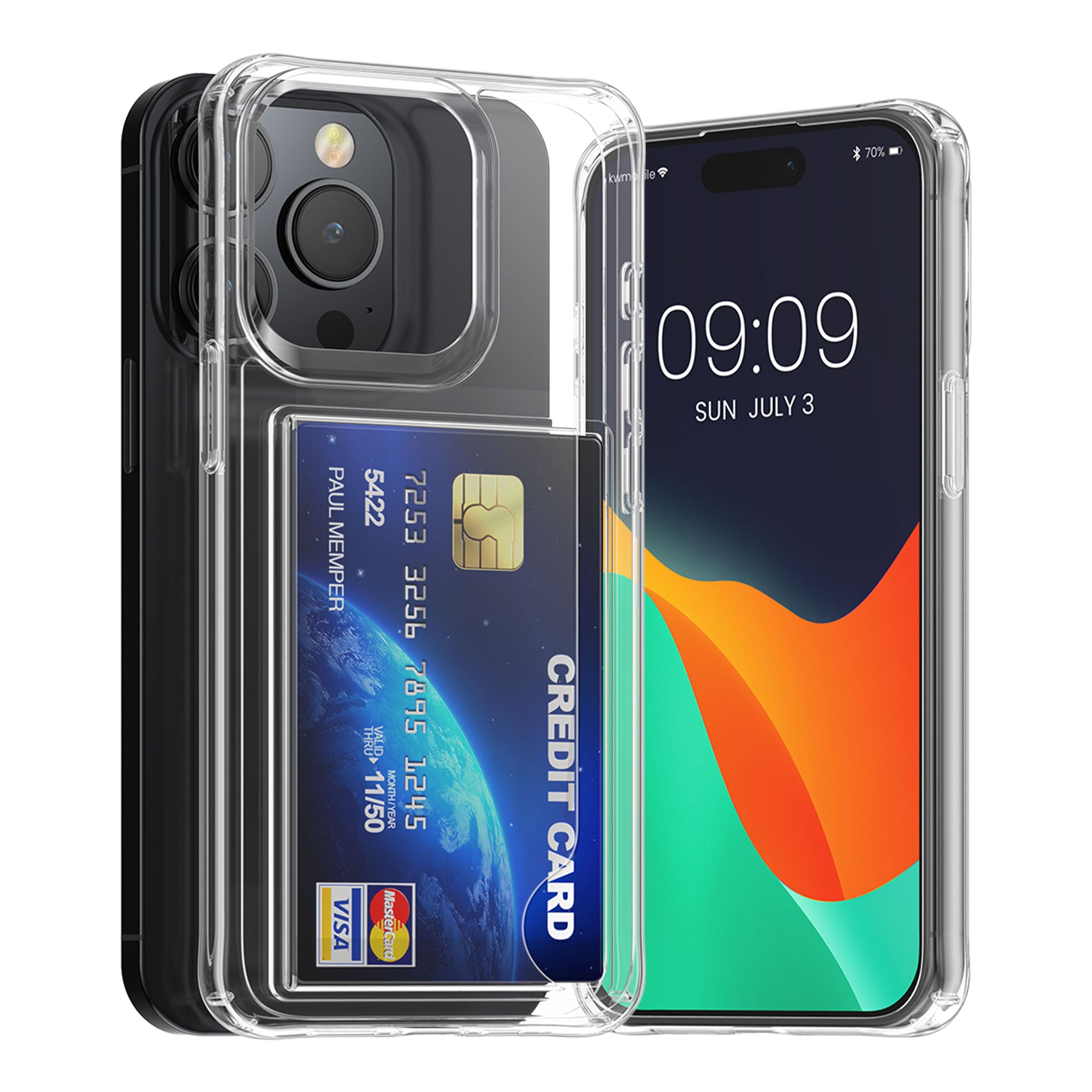 KW iPhone 15 Pro Σκληρή Θήκη με Υποδοχή για Κάρτες - Clear