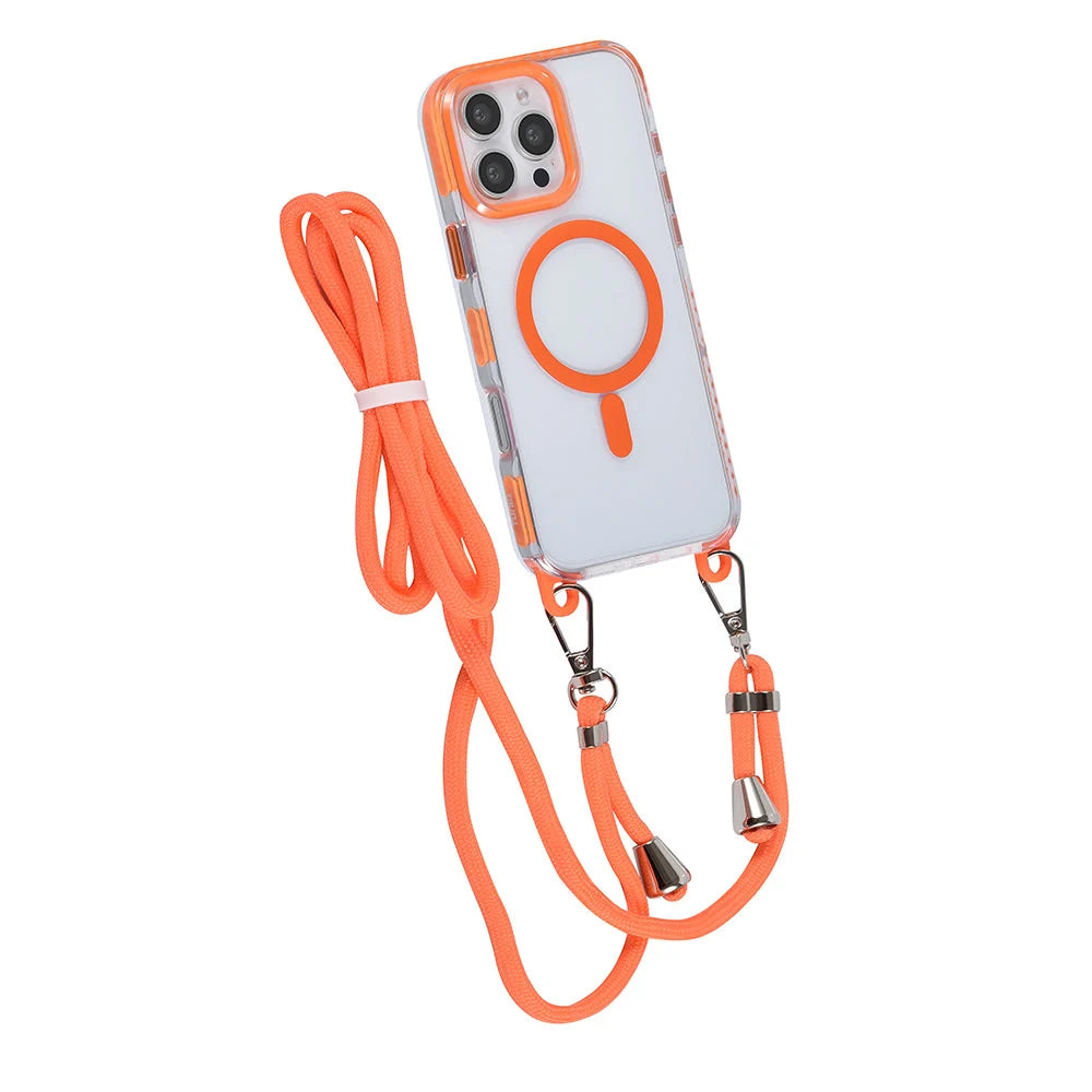 Tuniq iPhone 16 Pro Max - MagSafe Σκληρή Θήκη με Πλαίσιο Σιλικόνης και Λουράκι - Διάφανη / Orange