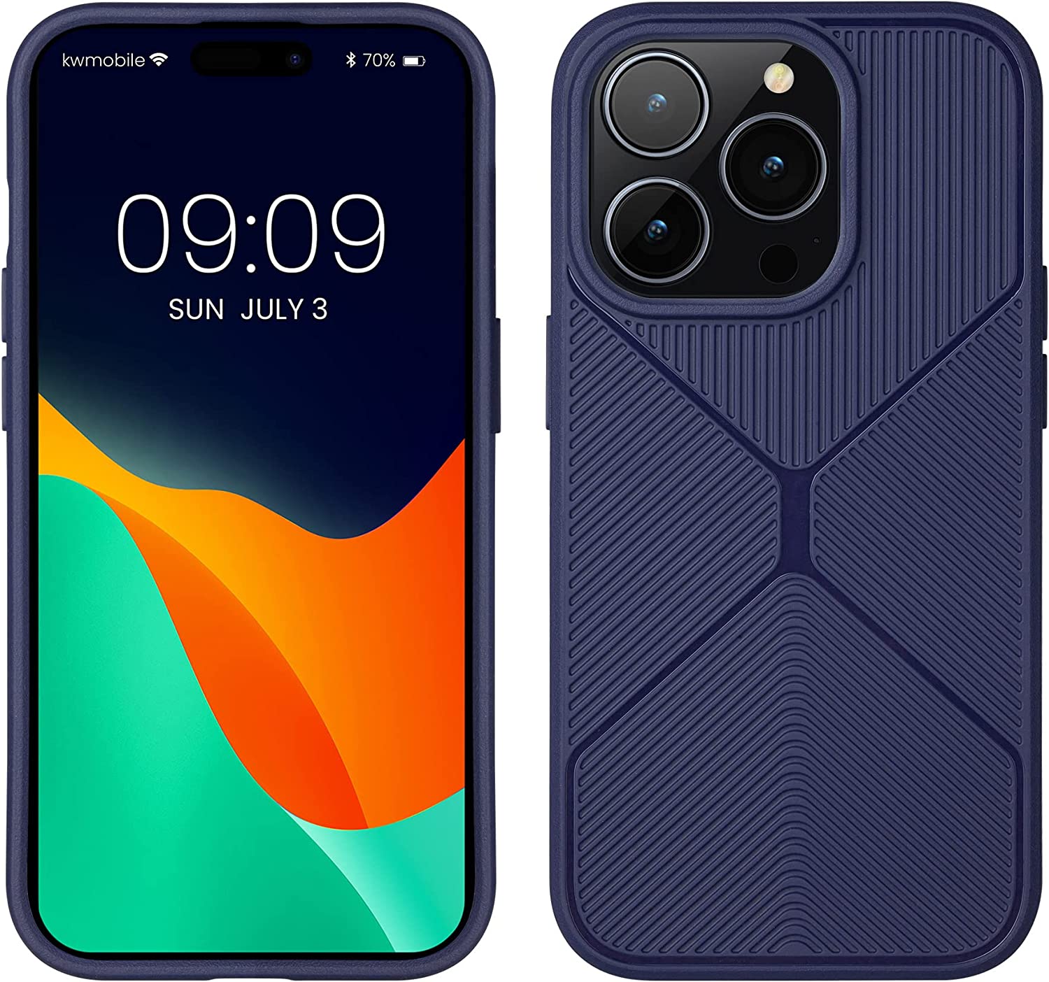 KW iPhone 14 Pro Θήκη Σιλικόνης TPU - Design Geometric - Dark Blue - 60358.17