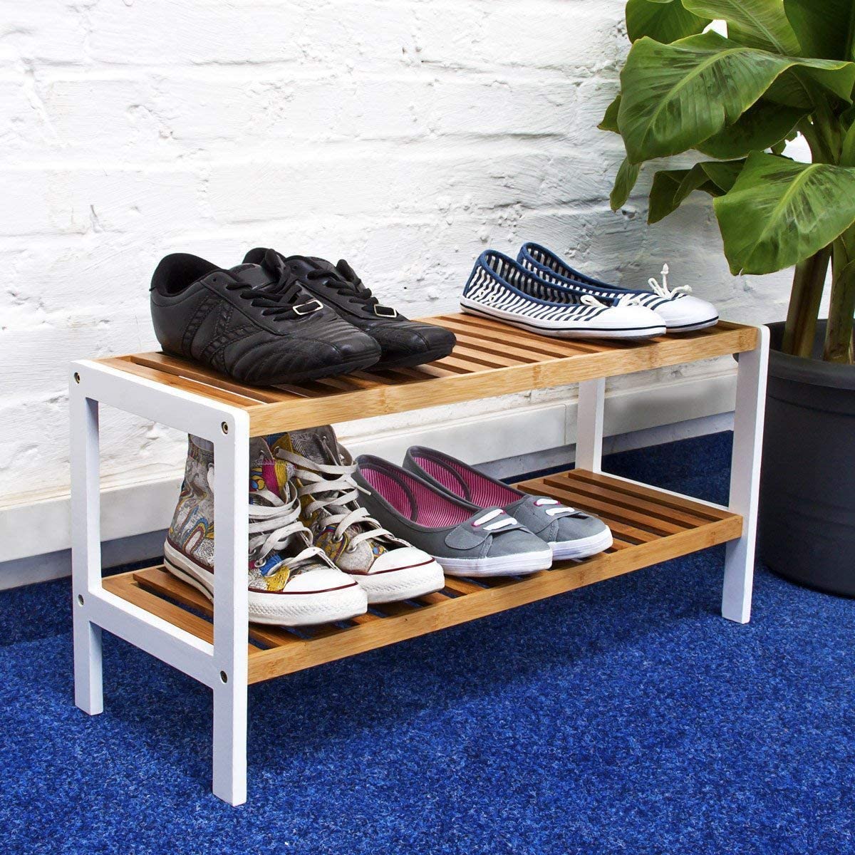 Relaxdays Παπουτσοθήκη με 2 Ράφια από Μπαμπού - Brown / White - 4052025177065