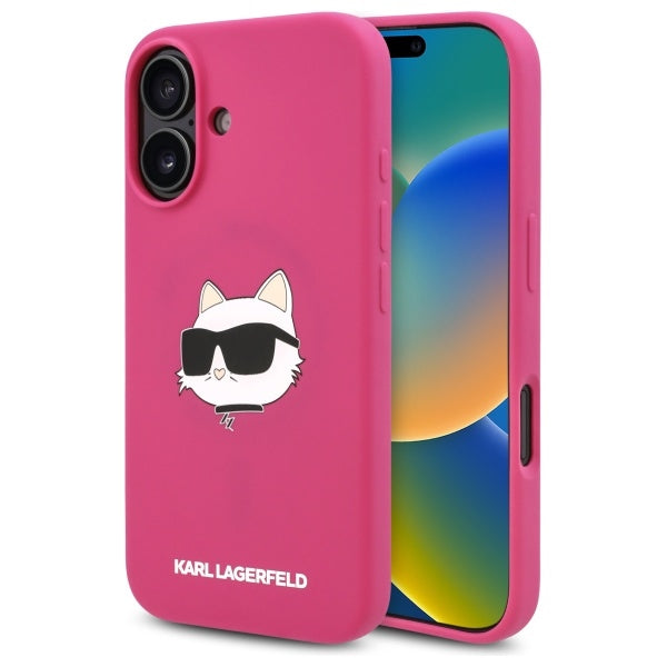Karl Lagerfeld iPhone 16 - Silicone Choupette Head Print - MagSafe Θήκη Σιλικόνης - Fuschia - KLHMP16SSCHPPLF