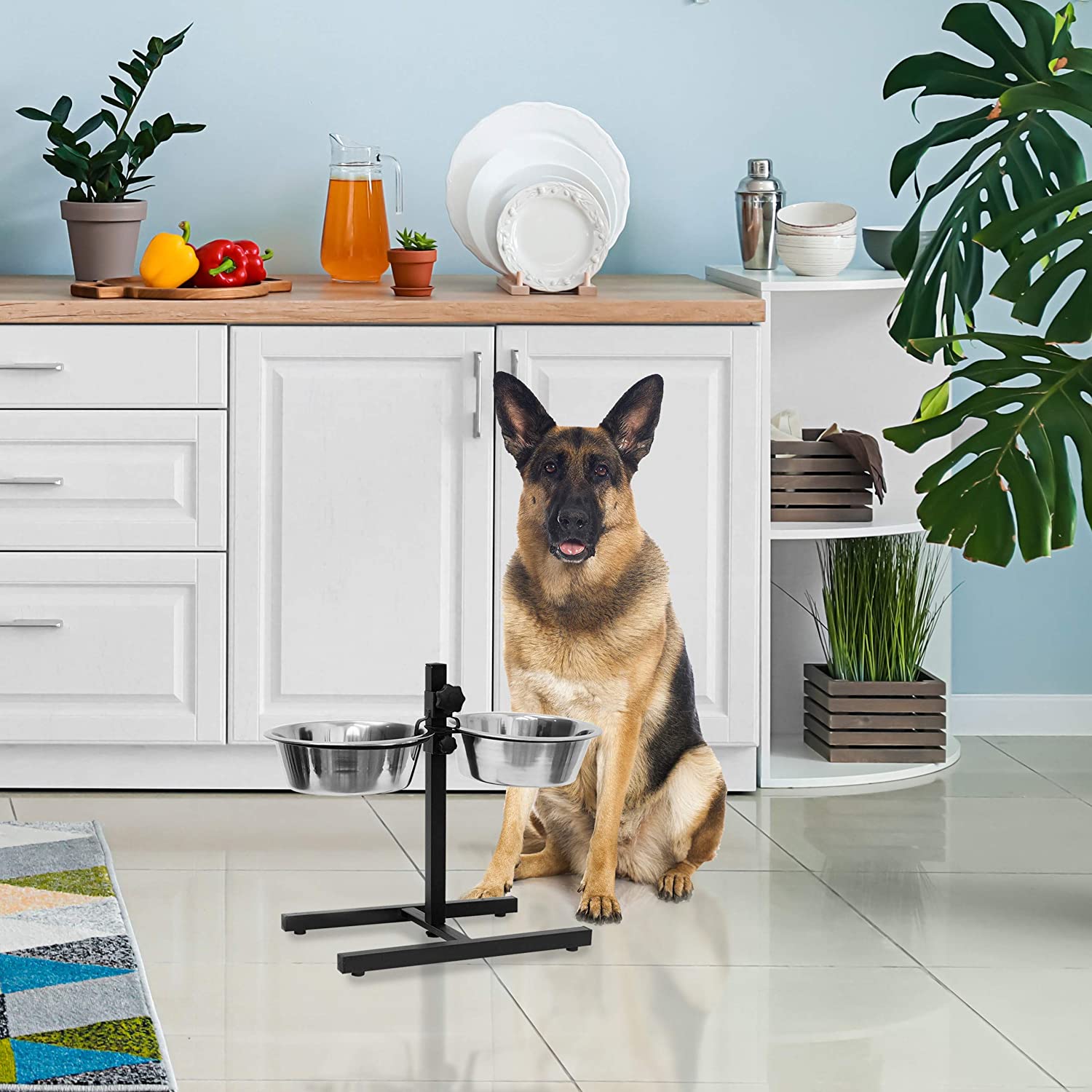 Relaxdays Ρυθμιζόμενη Μεταλλική Βάση με 2 Μπολ 2,15 L από Ανοξείδωτο Ατσάλι - Silver - 4052025046965