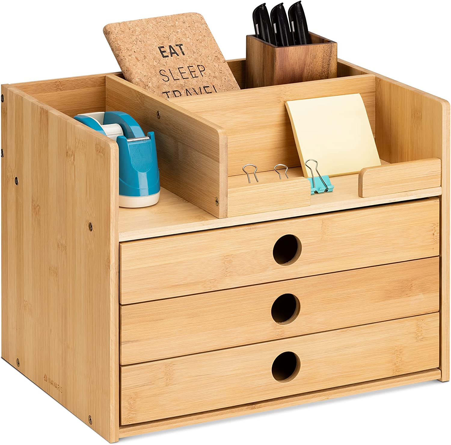 Navaris Ξύλινη Βάση Οργάνωσης Γραφείου από Bamboo με Συρτάρια - Light Brown - 57358.24