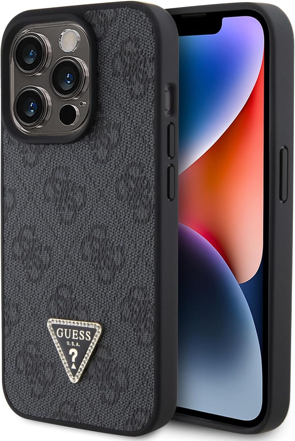 Guess iPhone 15 Pro Max Leather 4G Diamond Triangle Θήκη με Επένδυση Συνθετικού Δέρματος - Black - GUHCP15XP4TDPK