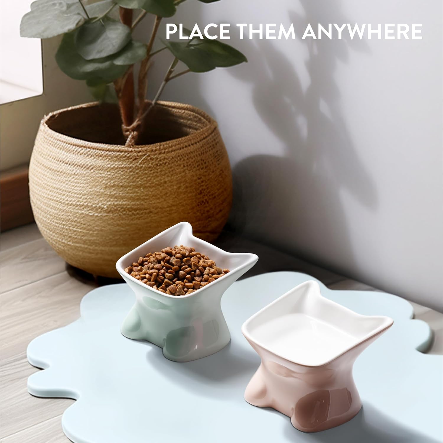 Navaris Σετ με 2 Υπερυψωμένα Κεραμικά Μπολ Φαγητού και Νερού για Κατοικίδια - 120 ml - Green / Pink - 61289.06