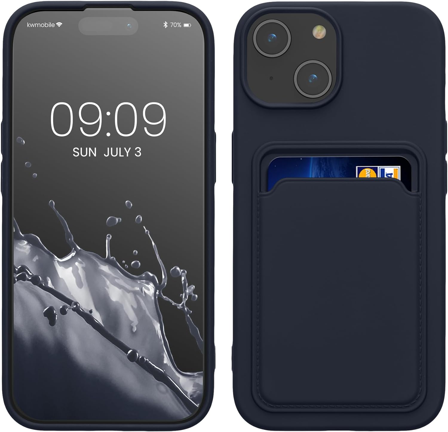 KW iPhone 15 Θήκη Σιλικόνης TPU με Υποδοχή για Κάρτα - Dark Blue