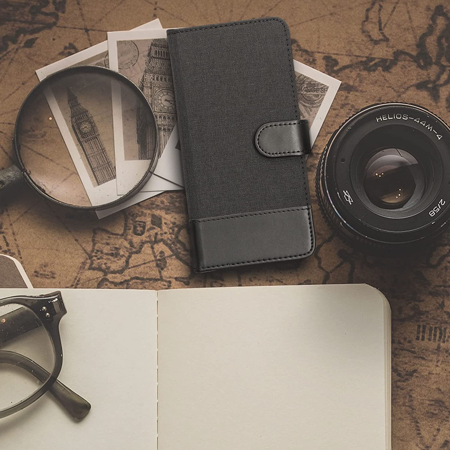 KW Xiaomi Redmi Note 12 4G Θήκη Πορτοφόλι Stand Canvas - Anthracite / Black - 61171.73