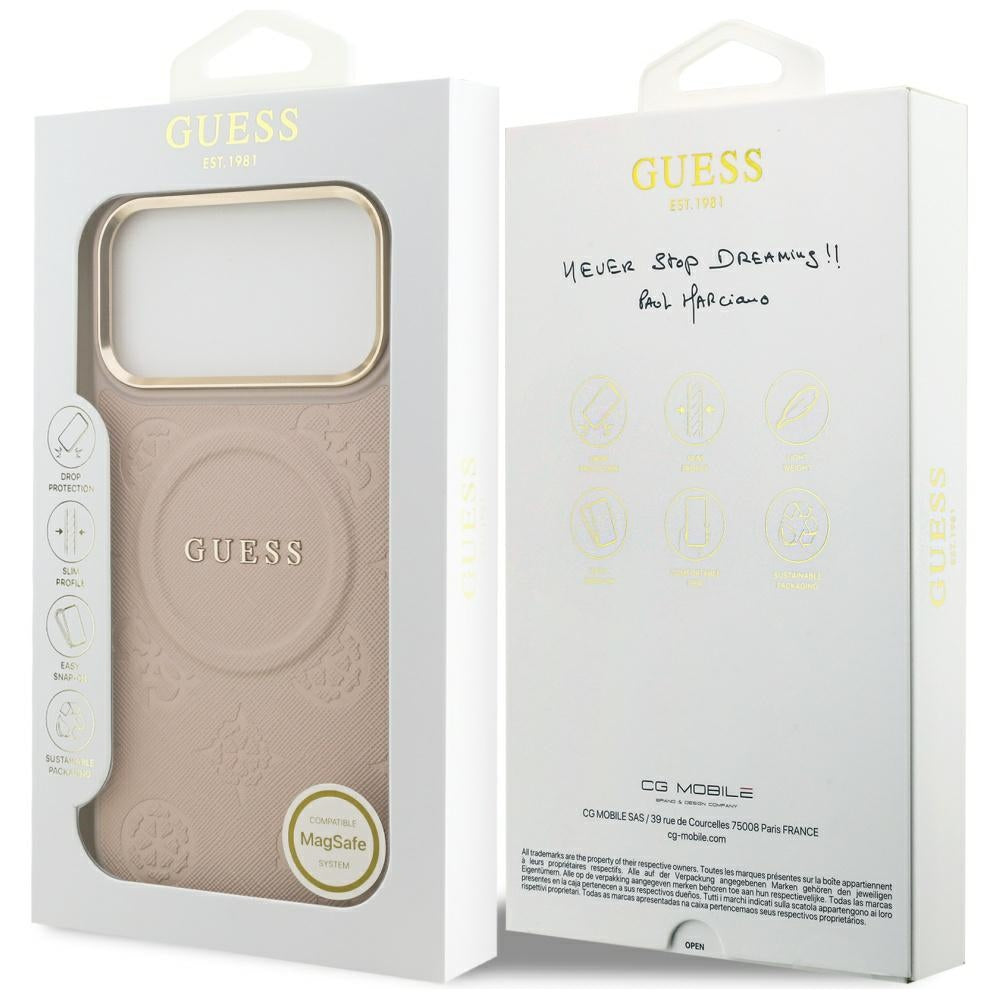 Guess iPhone 17 Pro Max - Peony Hot Stamp MagSafe - Σκληρή Θήκη με Επένδυση Συνθετικού Δέρματος - Pink - GUHMP17XPSAMSECP