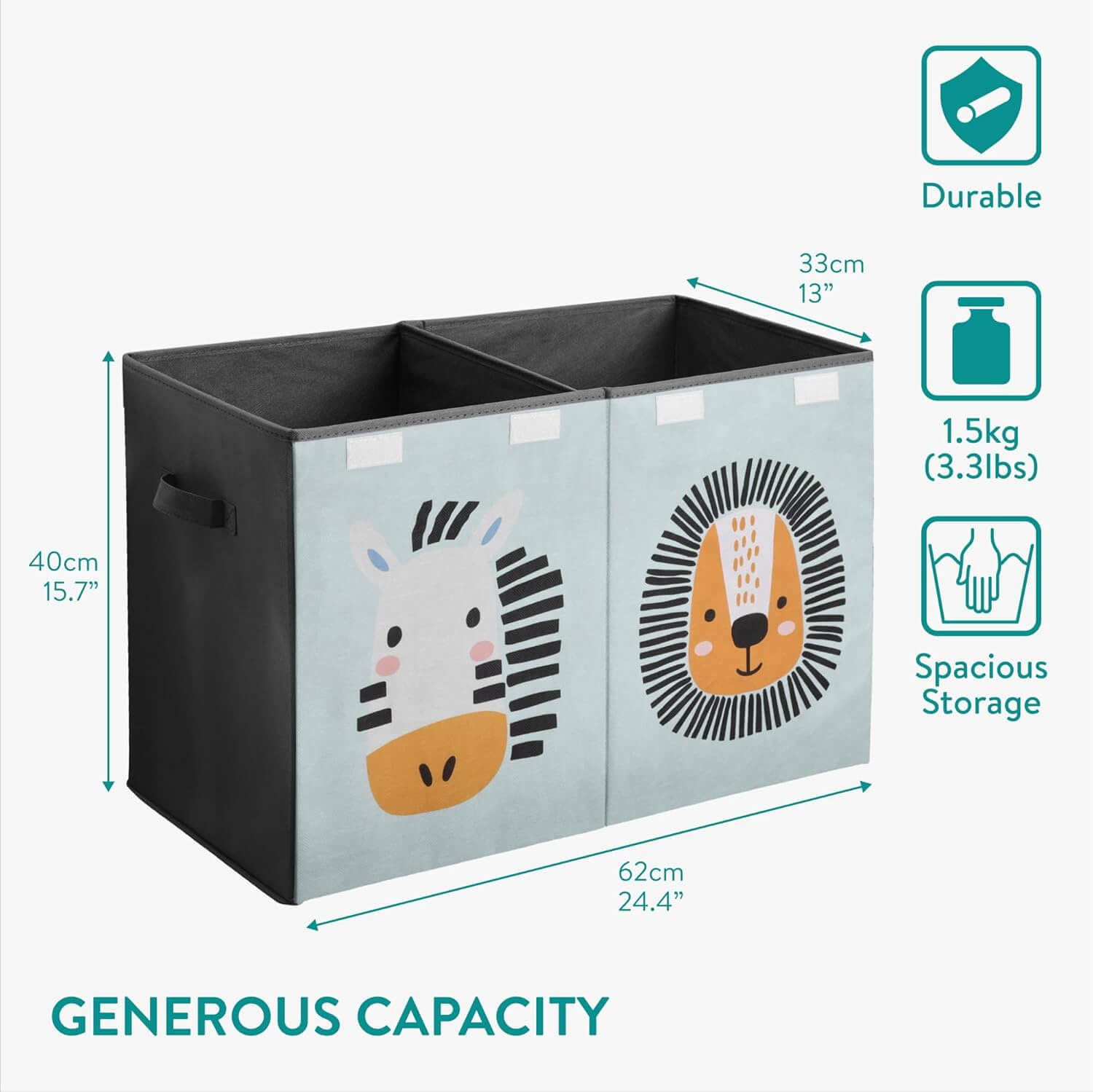 Navaris Παιδικό Κουτί Αποθήκευσης Παιχνιδιών με Διαχωριστικό και Καπάκι - 62 x 33 x 40 cm - Green