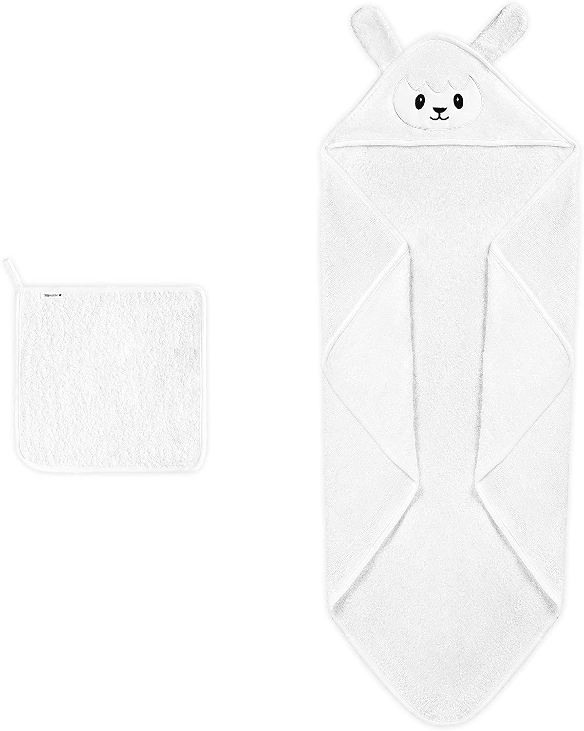 Navaris Σετ με Πετσέτα Μπάνιου με Κουκούλα για Μωρά και Πετσετάκι - 70 x 70cm - Design Sheep - 53694.02