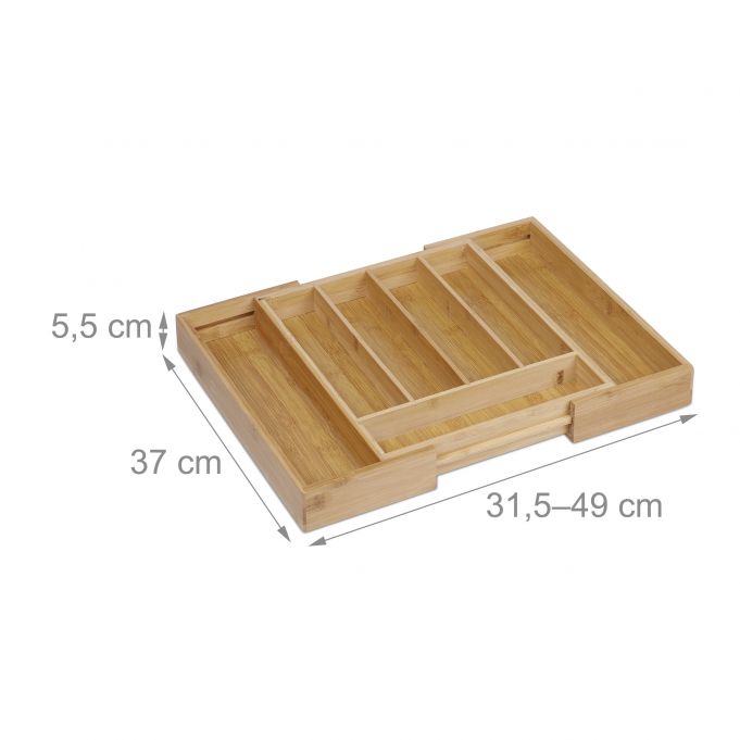 Relaxdays Ρυθμιζόμενη Ξύλινη Θήκη Συρταριού για Μαχαιροπίρουνα - Natural - 4052025160982