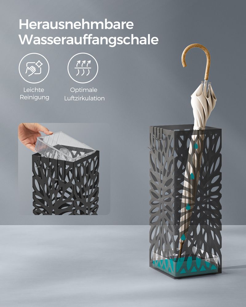 Songmics Μεταλλική Ομπρελοθήκη με 4 Γάντζους - Black - LUC026B33