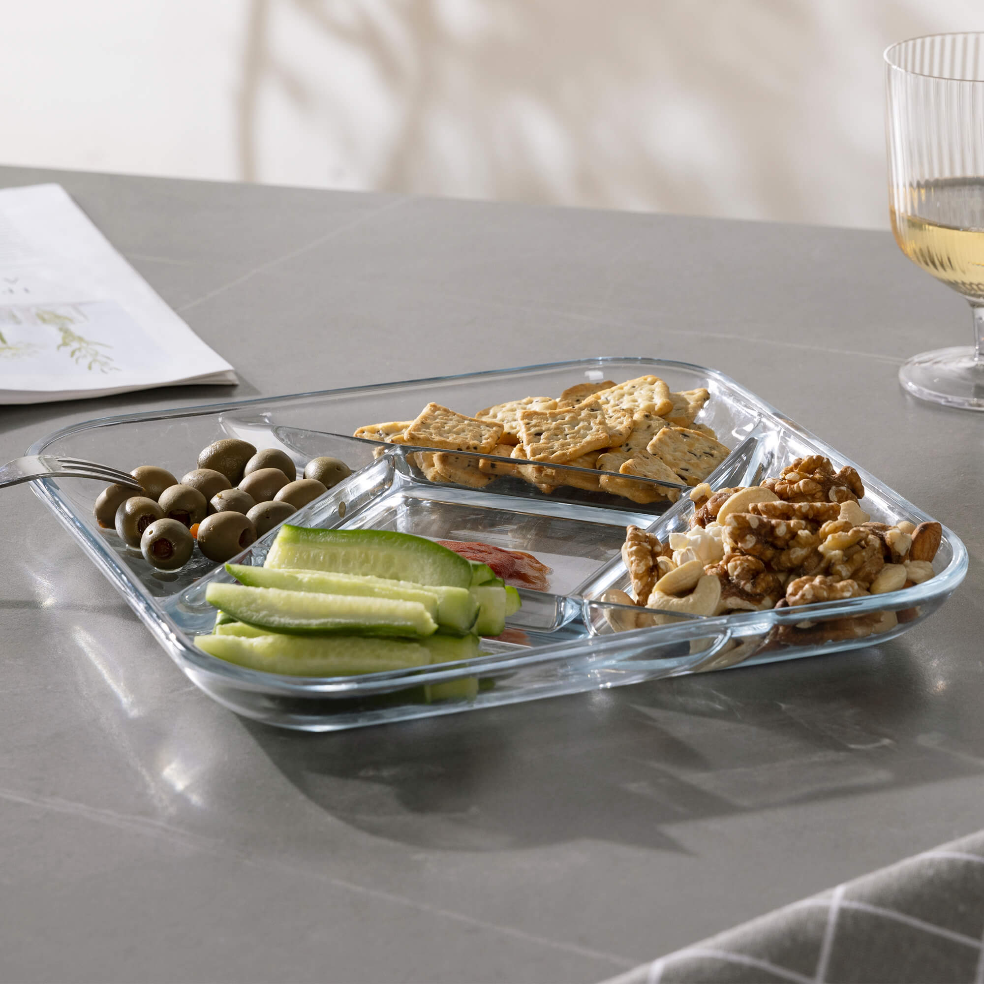 Navaris Σετ με 2 Γυάλινα Πιάτα με Διαχωριστικά - Διάφανα / Blue - 55919.02