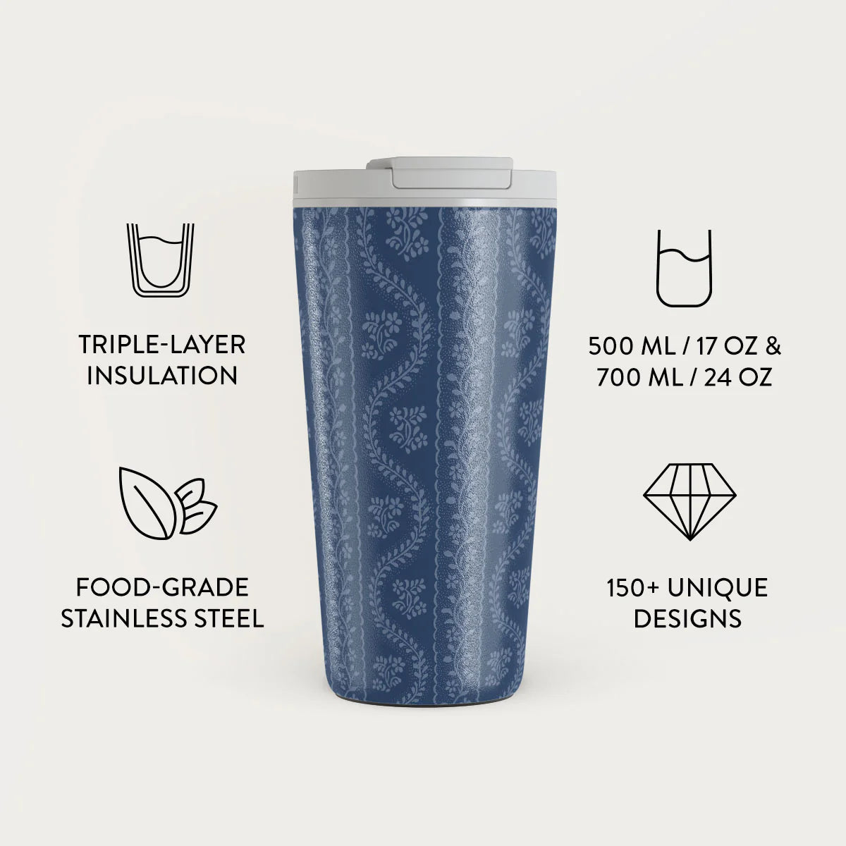 Burga Κούπα Θερμός από Ανοξείδωτο Ατσάλι - Flap Lid - 500ml - Denim Lover