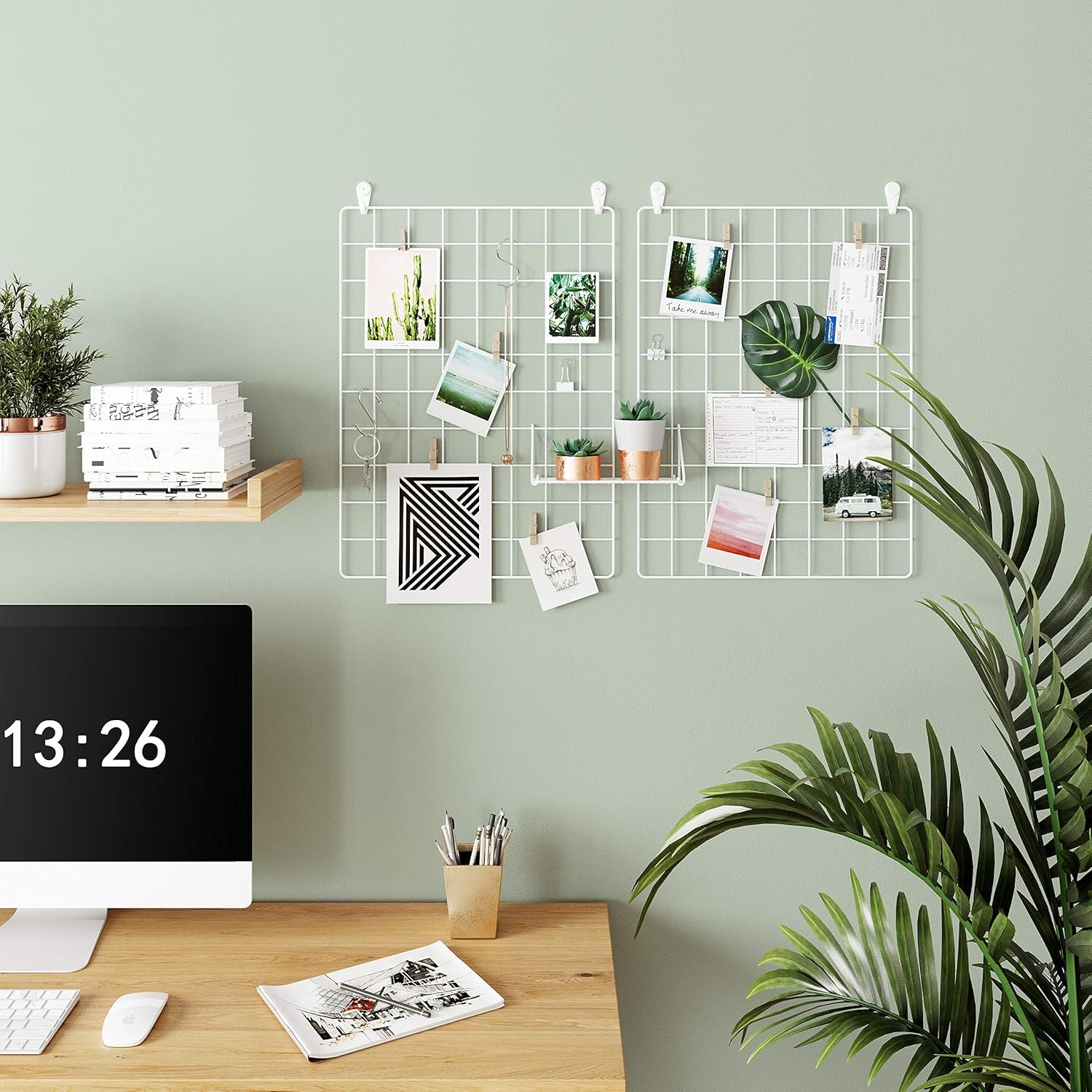 Songmics Σετ με 2 Μεταλλικά Διακοσμητικά Πλέγματα Τοίχου για Φωτογραφίες και Σημειώσεις - White - LPP01W