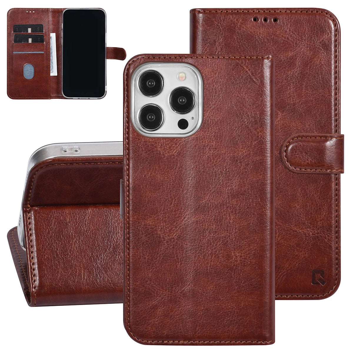 Tuniq iPhone 15 Pro Max - Θήκη Πορτοφόλι Stand από Δερματίνη - Καφέ