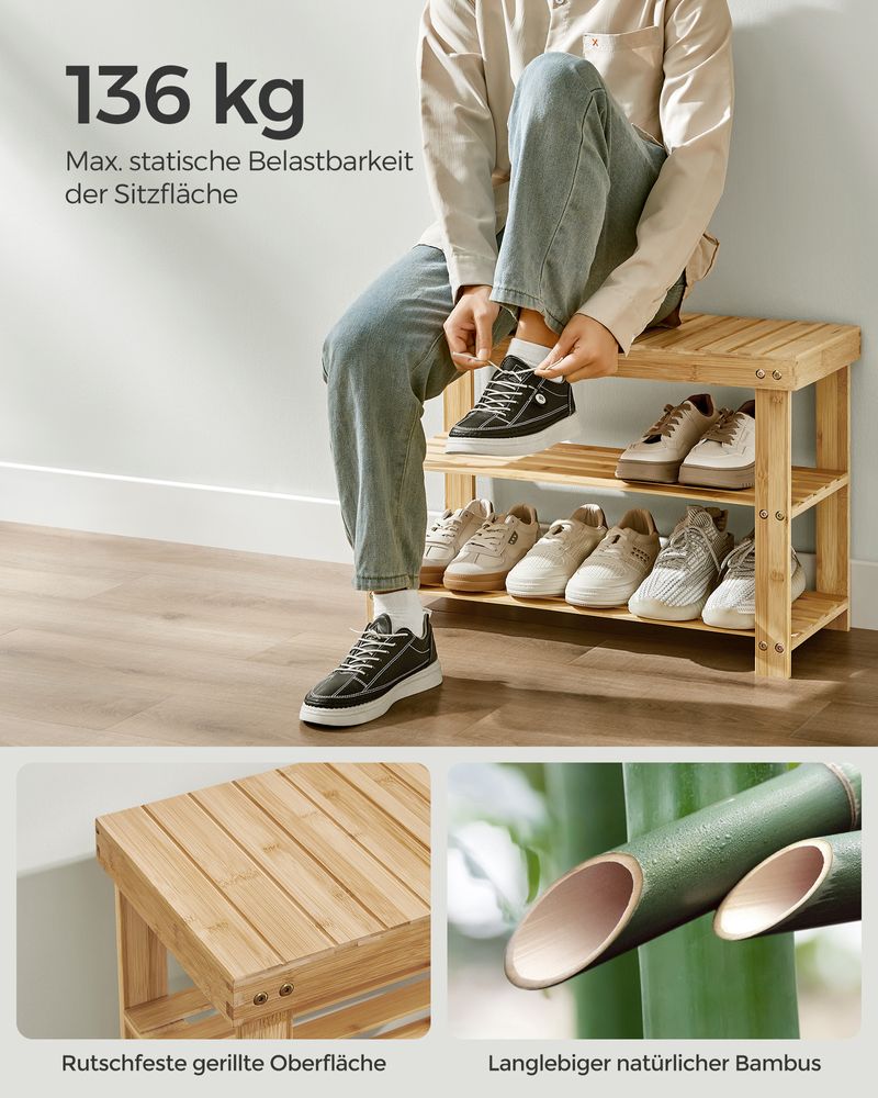 Songmics Σετ με Επιτοίχια Κρεμάστρα με Ράφι και Παπουτσοθήκη με 2 Ράφια και Κάθισμα - Natural Beige - LCR004N01