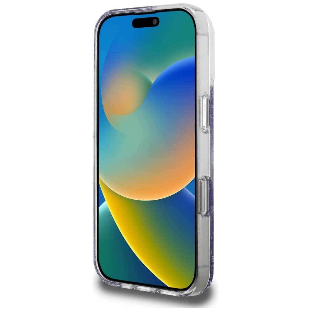 Guess iPhone 16 Pro - HC Resin Bottom Glitter - MagSafe Σκληρή Θήκη με Πλαίσιο Σιλικόνης - Purple - GUHMP16LRGRGEU