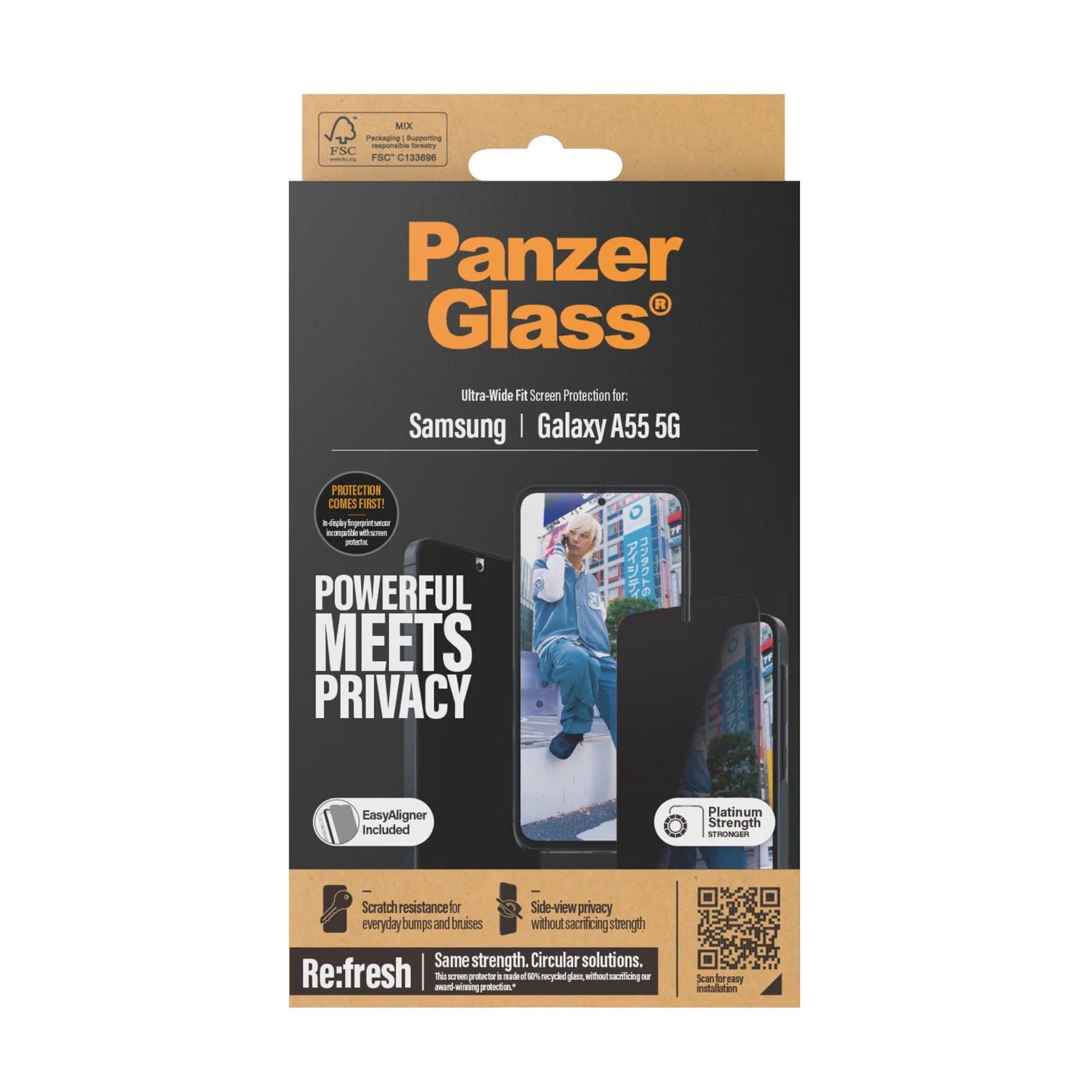 PanzerGlass Samsung Galaxy A55 5G Ultra-Wide Fit Privacy Easy Aligner Αντιχαρακτικό Γυαλί Οθόνης - Black