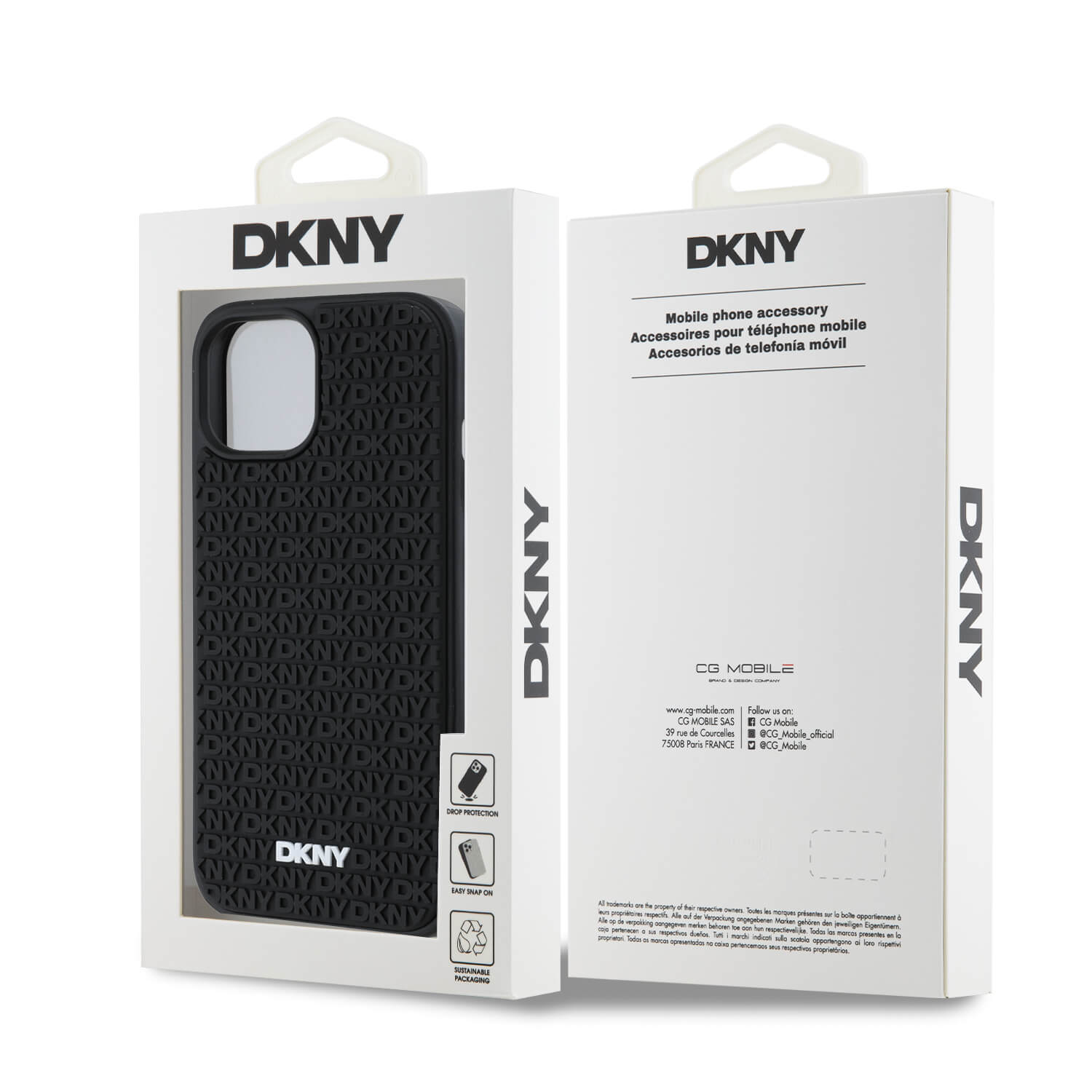 DKNY iPhone 15 / 14 / 13 - 3D Rubber Repeat Pattern - Σκληρή Θήκη με Επένδυση Συνθετικού Δέρματος - Black