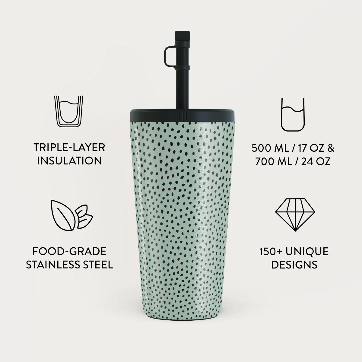 Burga Κούπα θερμός από Ανοξείδωτο Ατσάλι με καλαμάκι - 500ml - Mint Gelato