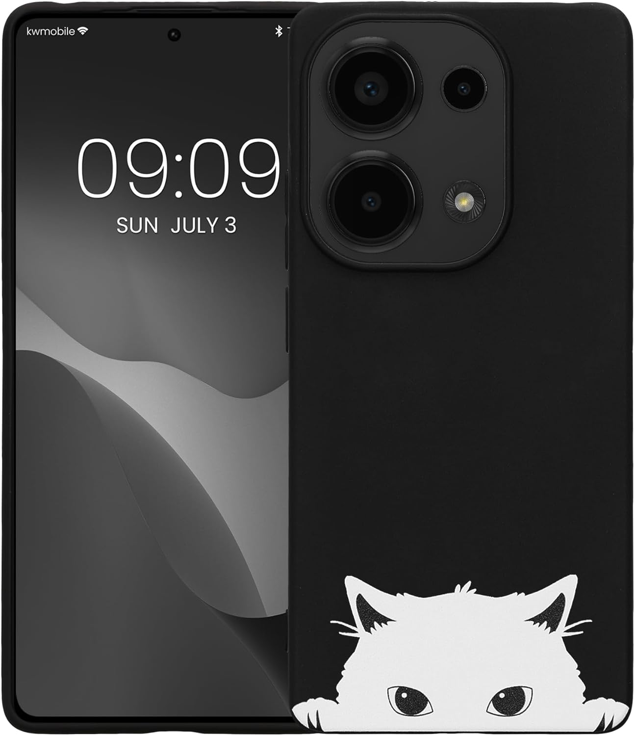 KW Xiaomi Redmi Note 13 Pro 4G Λεπτή Θήκη Σιλικόνης TPU - Design Curious Cat - Black / White
