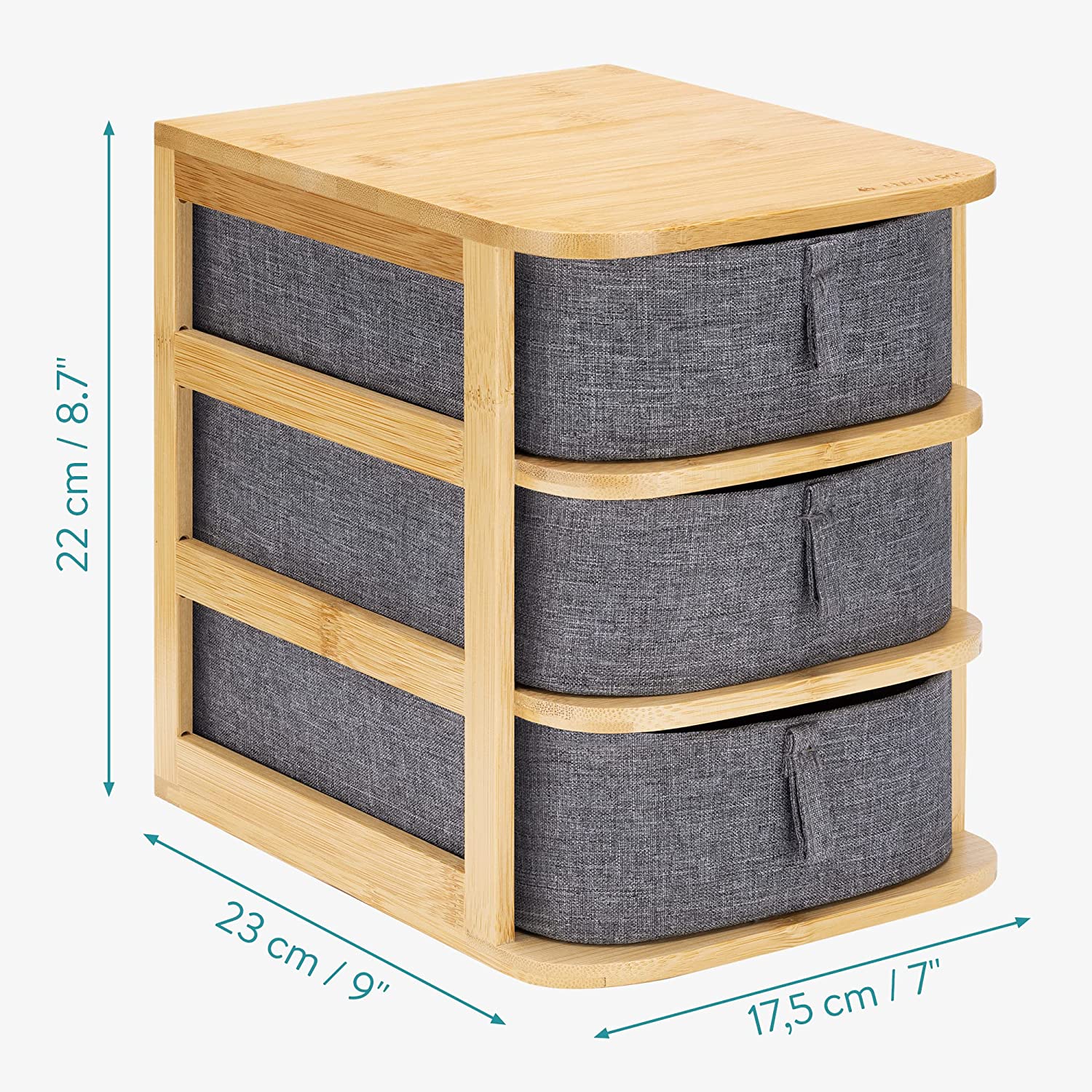 Navaris Διοργανωτής Καλλυντικών από Μπαμπού με 3 Συρτάρια - Brown / Grey - 54184.03