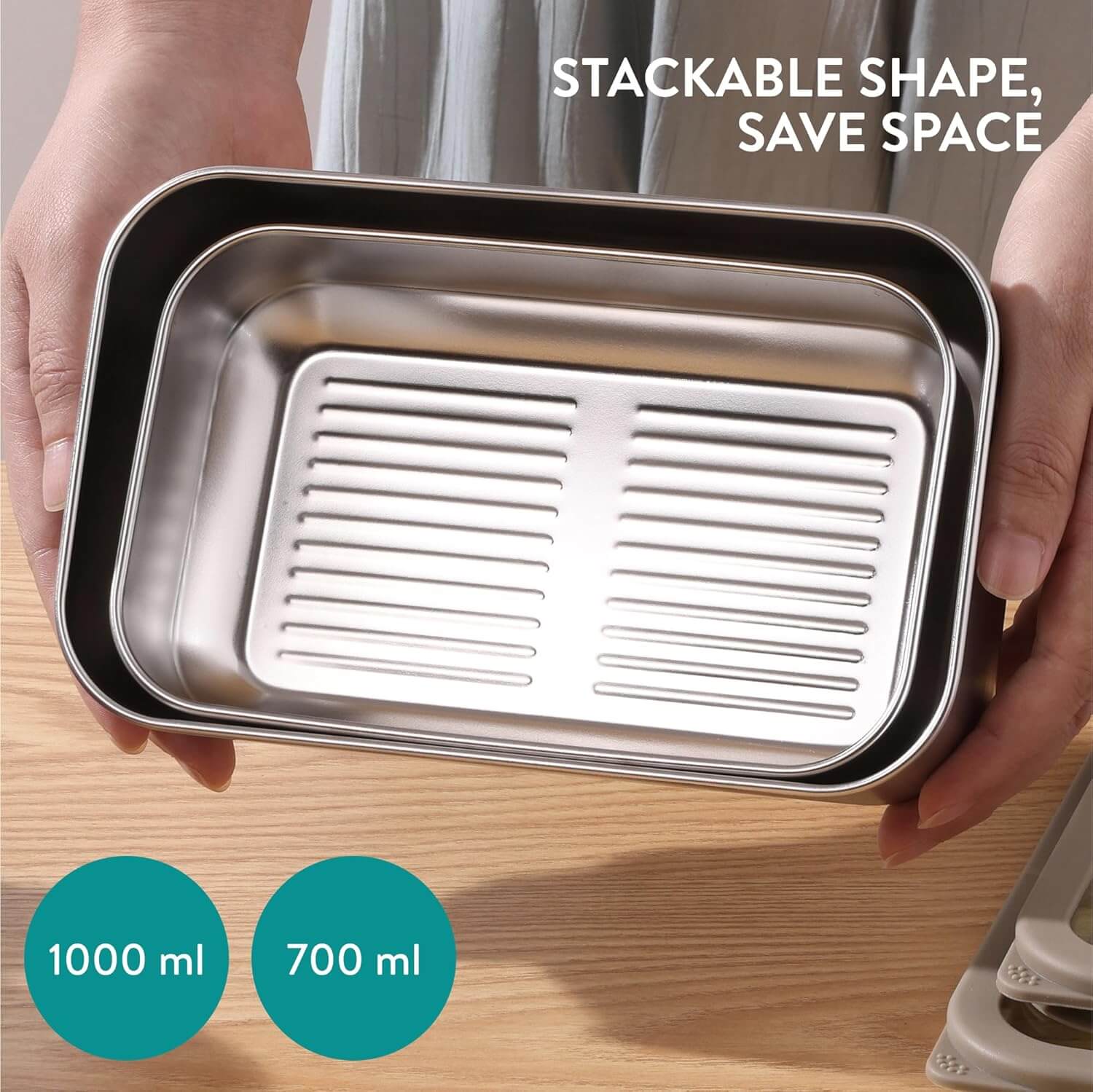 Navaris Σετ με 2 Δοχεία Αποθήκευσης Φαγητού από Ανοξείδωτο Ατσάλι - Silver / Brown