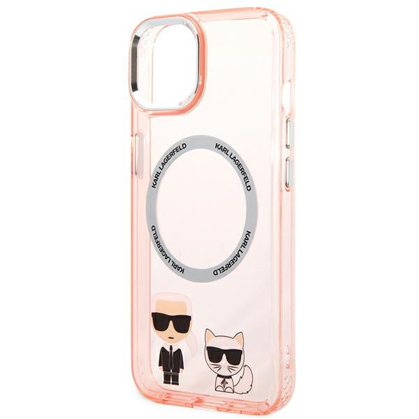 Karl Lagerfeld iPhone 14 Plus - Karl and Choupette Aluminium Magsafe Σκληρή Θήκη με Πλαίσιο Σιλικόνης και MagSafe - Pink - KLHMP14MHKCP